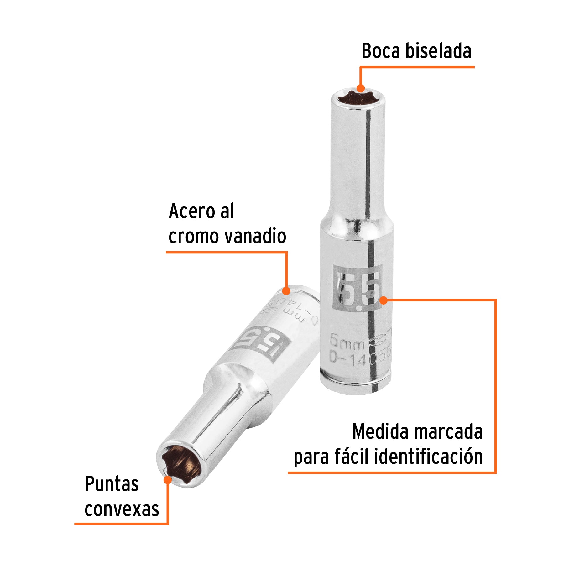 Dado largo de 5.5 mm, 6 puntas, cuadro 1/4", TRUPER