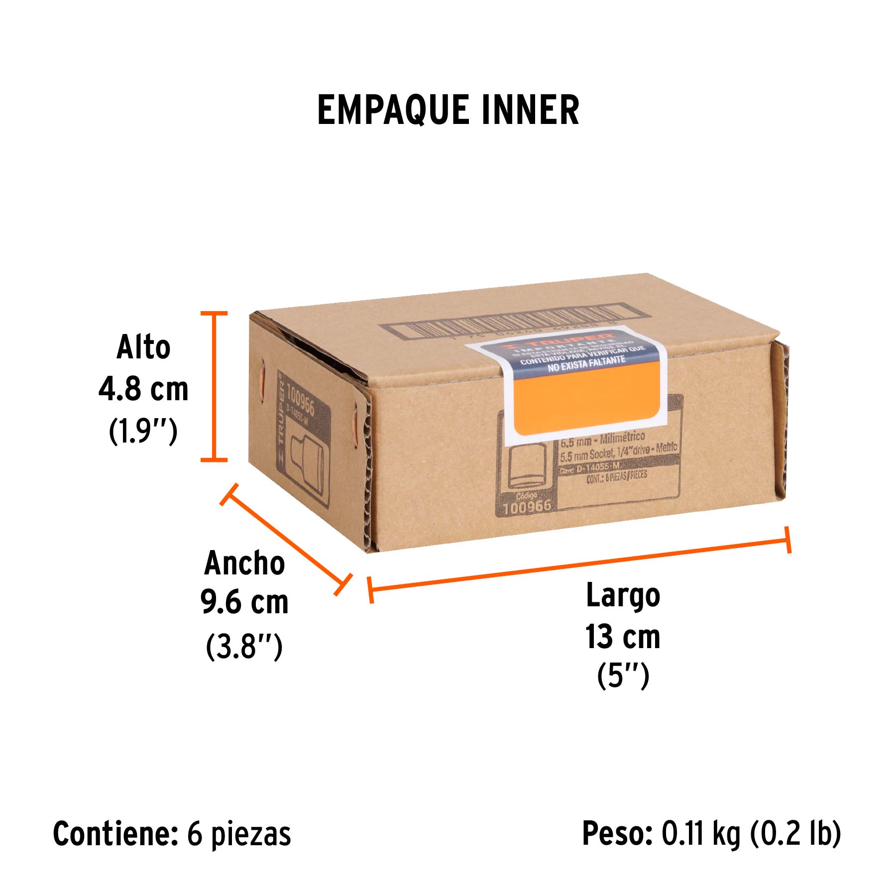 Dado de 5.5 mm, 6 puntas, cuadro 1/4", TRUPER - Empaque