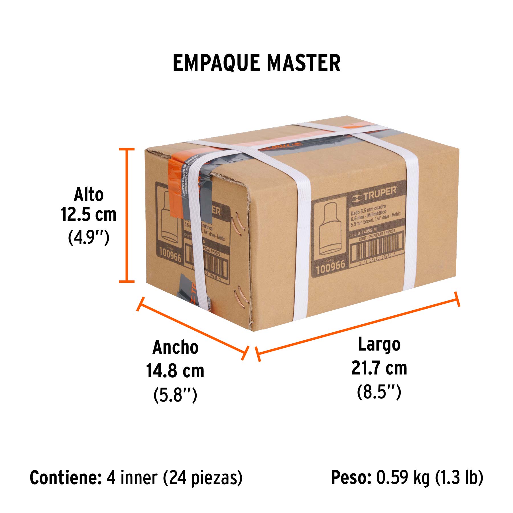 Dado de 5.5 mm, 6 puntas, cuadro 1/4", TRUPER - Empaque
