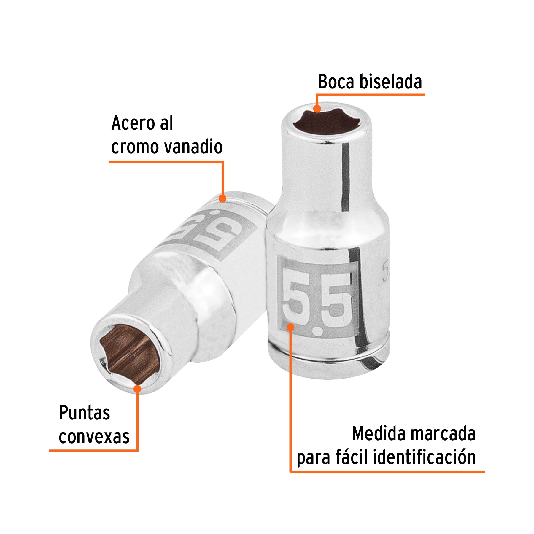 Dado de 5.5 mm, 6 puntas, cuadro 1/4", TRUPER