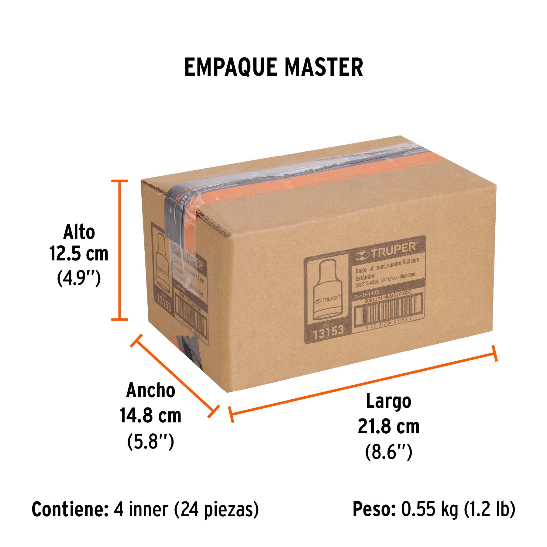 Dado de 5/32", 6 puntas, cuadro 1/4", TRUPER - Empaque