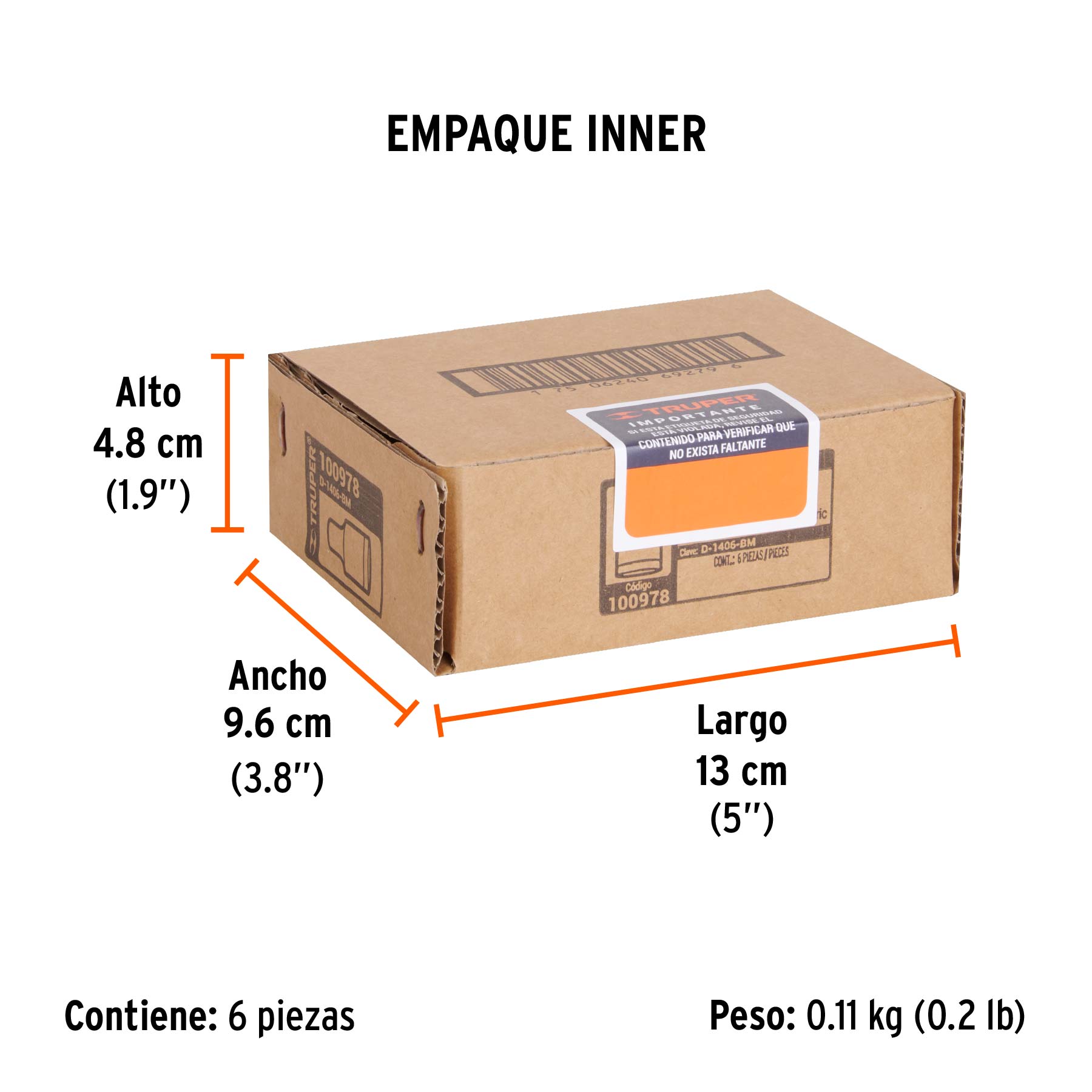 Dado de 6 mm, 12 puntas, cuadro 1/4", TRUPER - Empaque