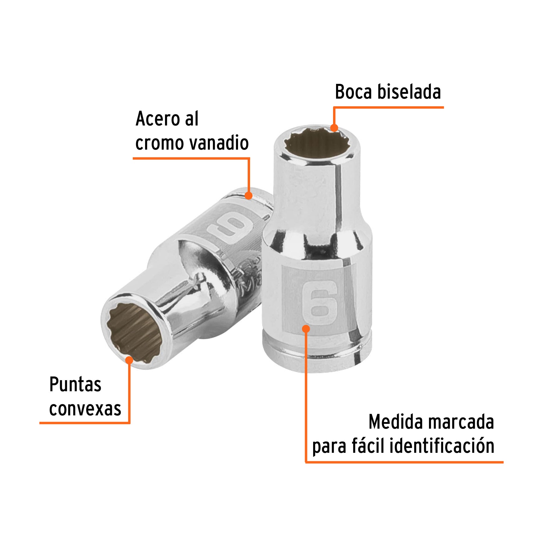 Dado de 6 mm, 12 puntas, cuadro 1/4", TRUPER