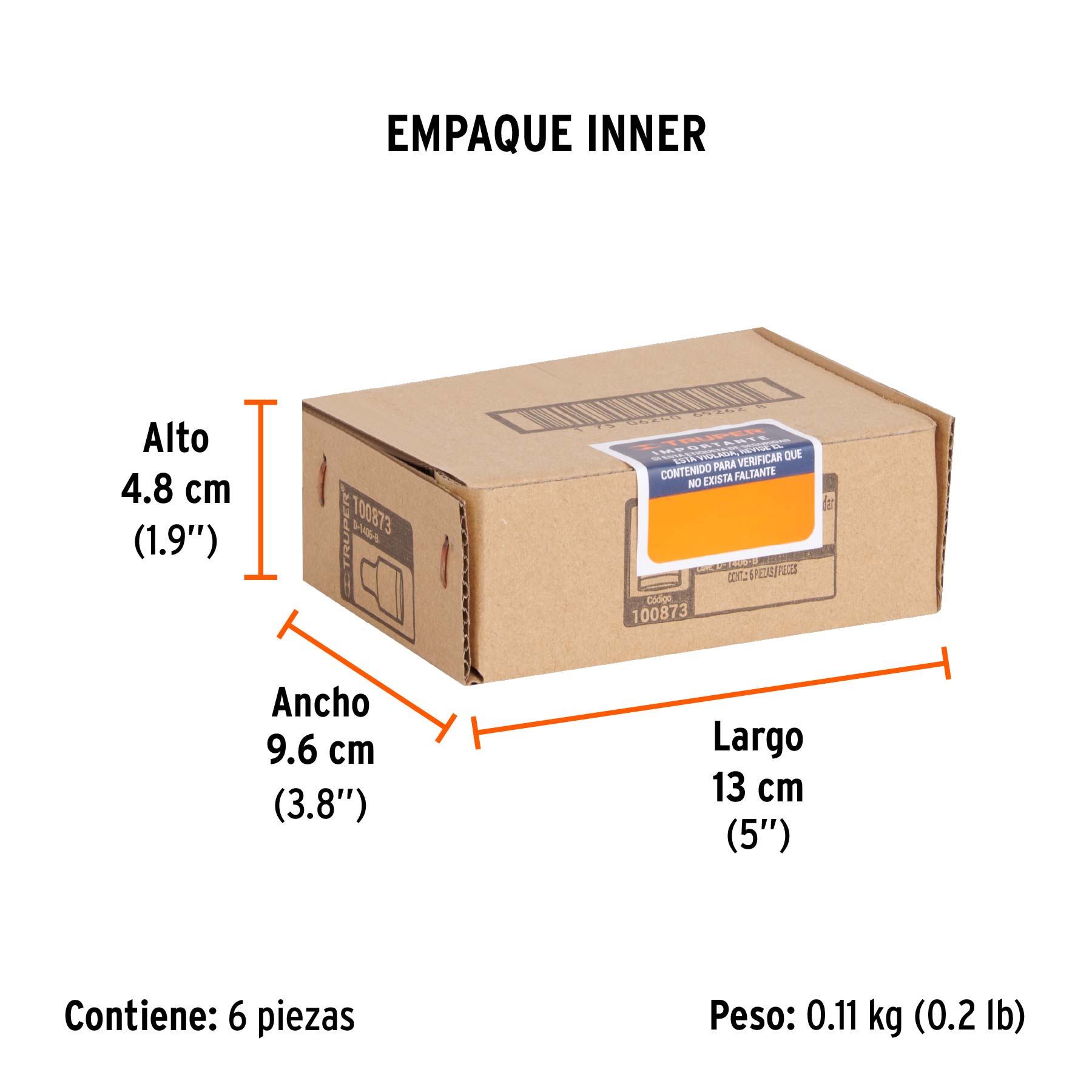Dado de 3/16", 12 puntas, cuadro 1/4", TRUPER - Empaque