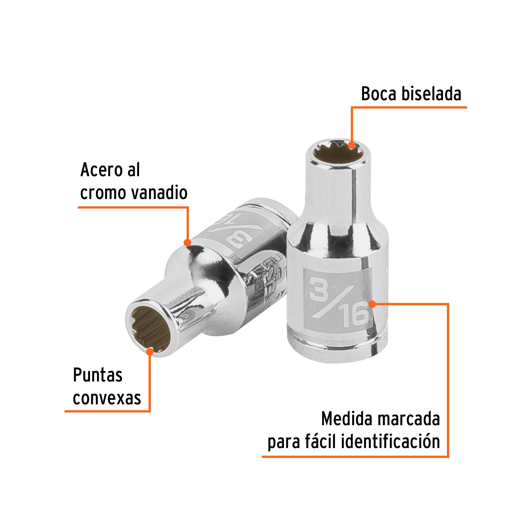 Dado de 3/16", 12 puntas, cuadro 1/4", TRUPER