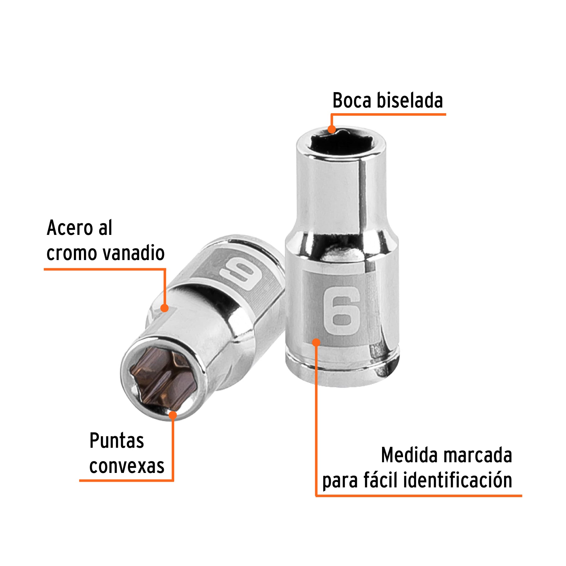 Dado de 6 mm, 6 puntas, cuadro 1/4", TRUPER