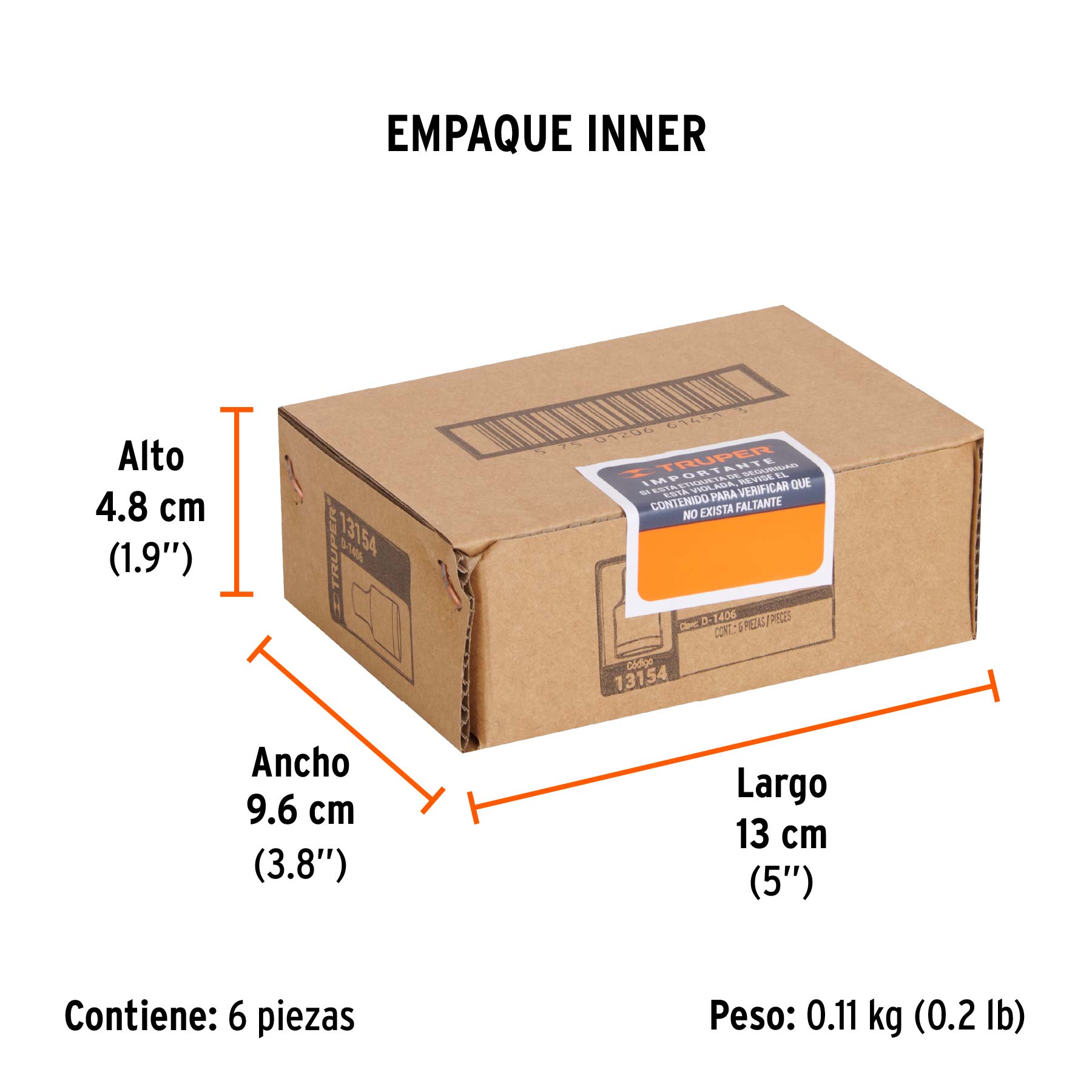Dado de 3/16", 6 puntas, cuadro 1/4", TRUPER - Empaque