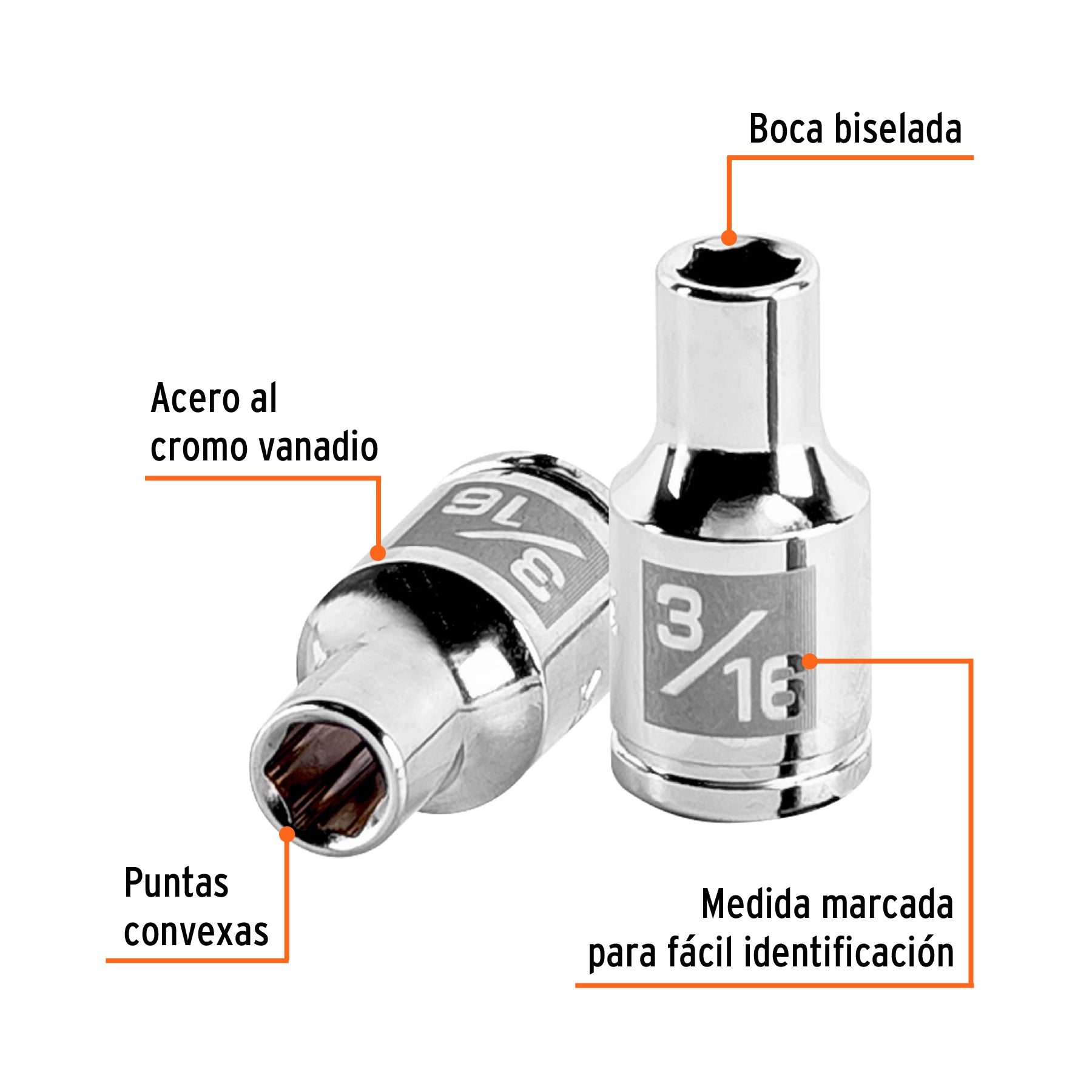 Dado de 3/16", 6 puntas, cuadro 1/4", TRUPER