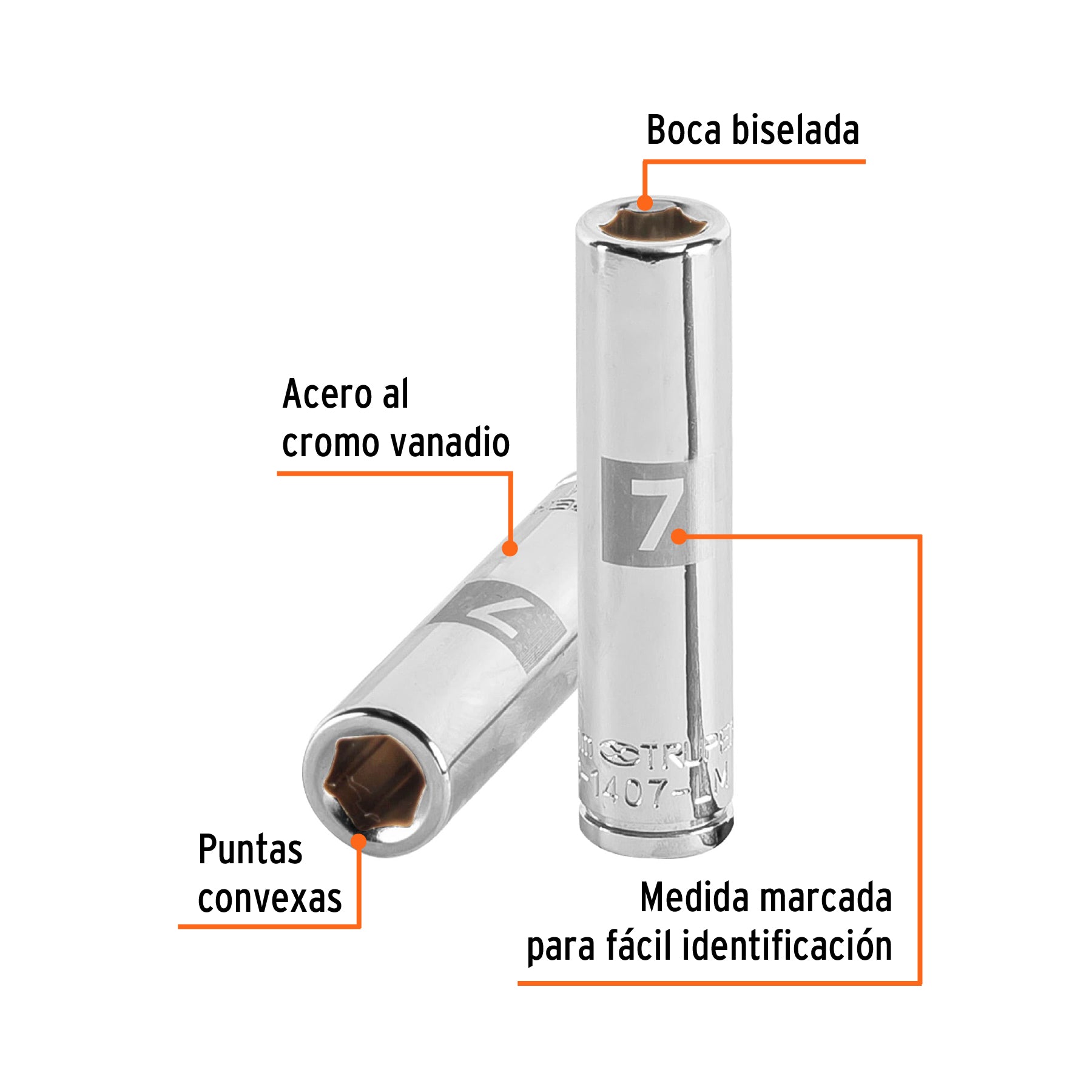 Dado largo de 7 mm, 6 puntas, cuadro 1/4", TRUPER