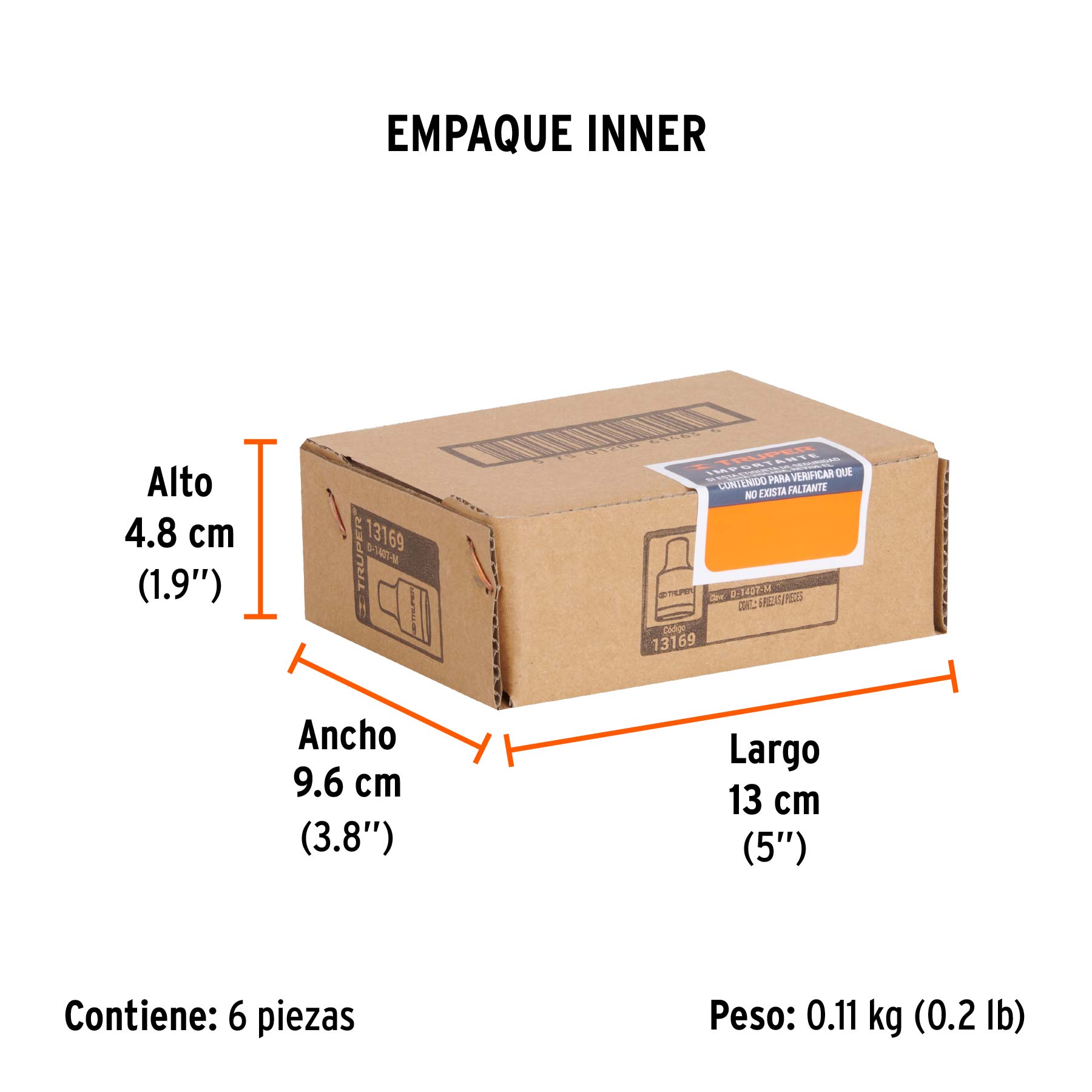 Dado de 7 mm, 6 puntas, cuadro 1/4", TRUPER - Empaque
