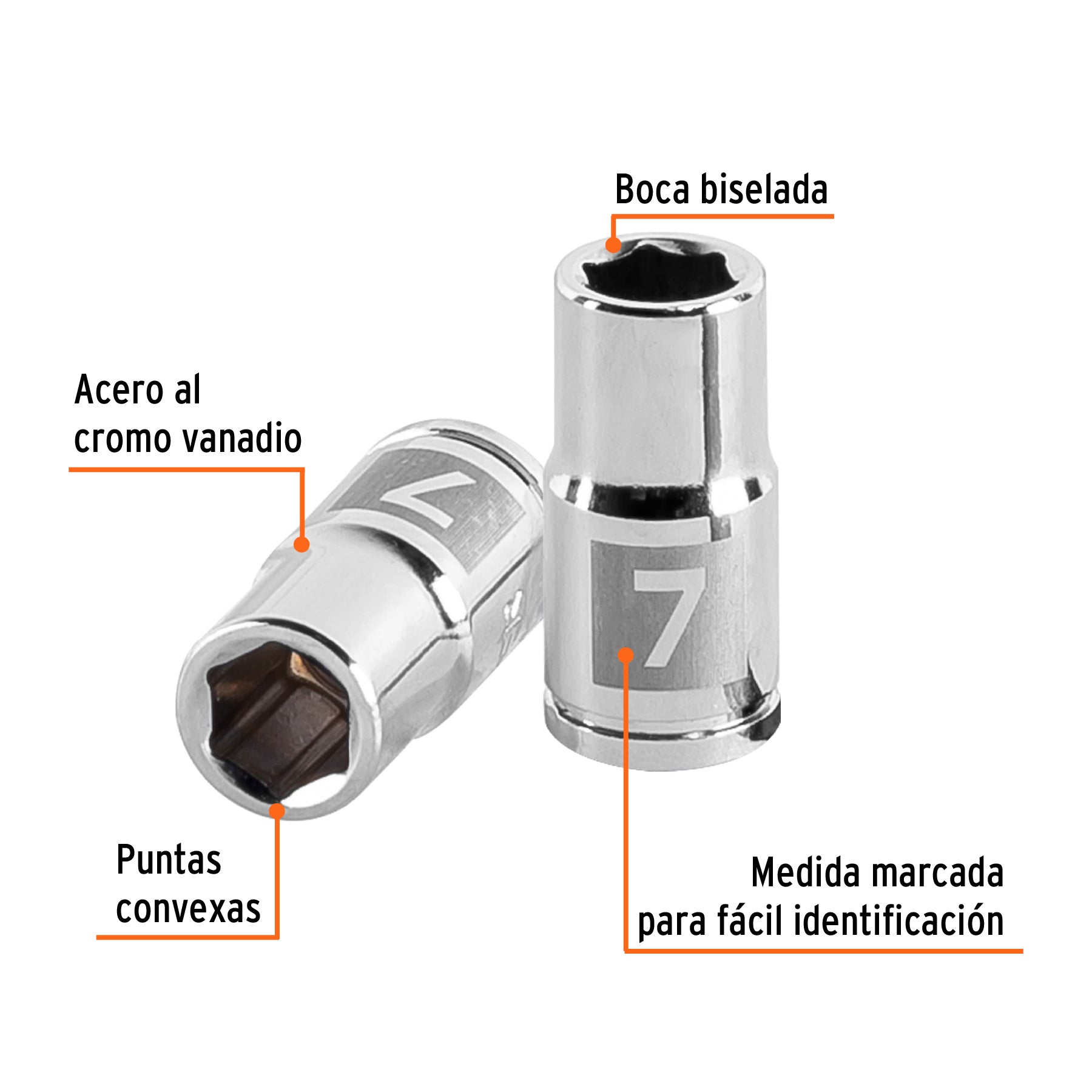Dado de 7 mm, 6 puntas, cuadro 1/4", TRUPER