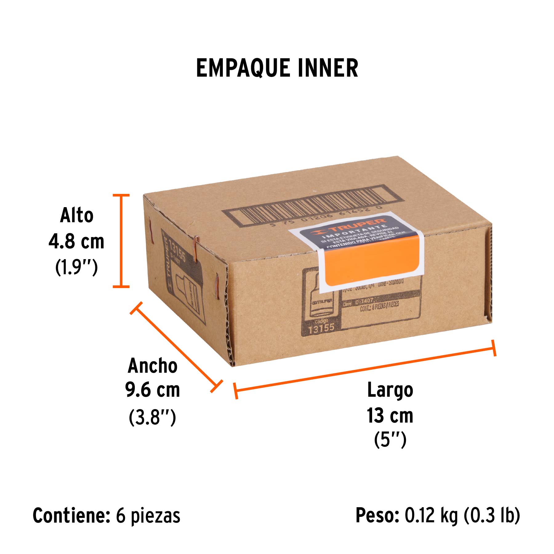 Dado de 7/32", 6 puntas, cuadro 1/4", TRUPER - Empaque