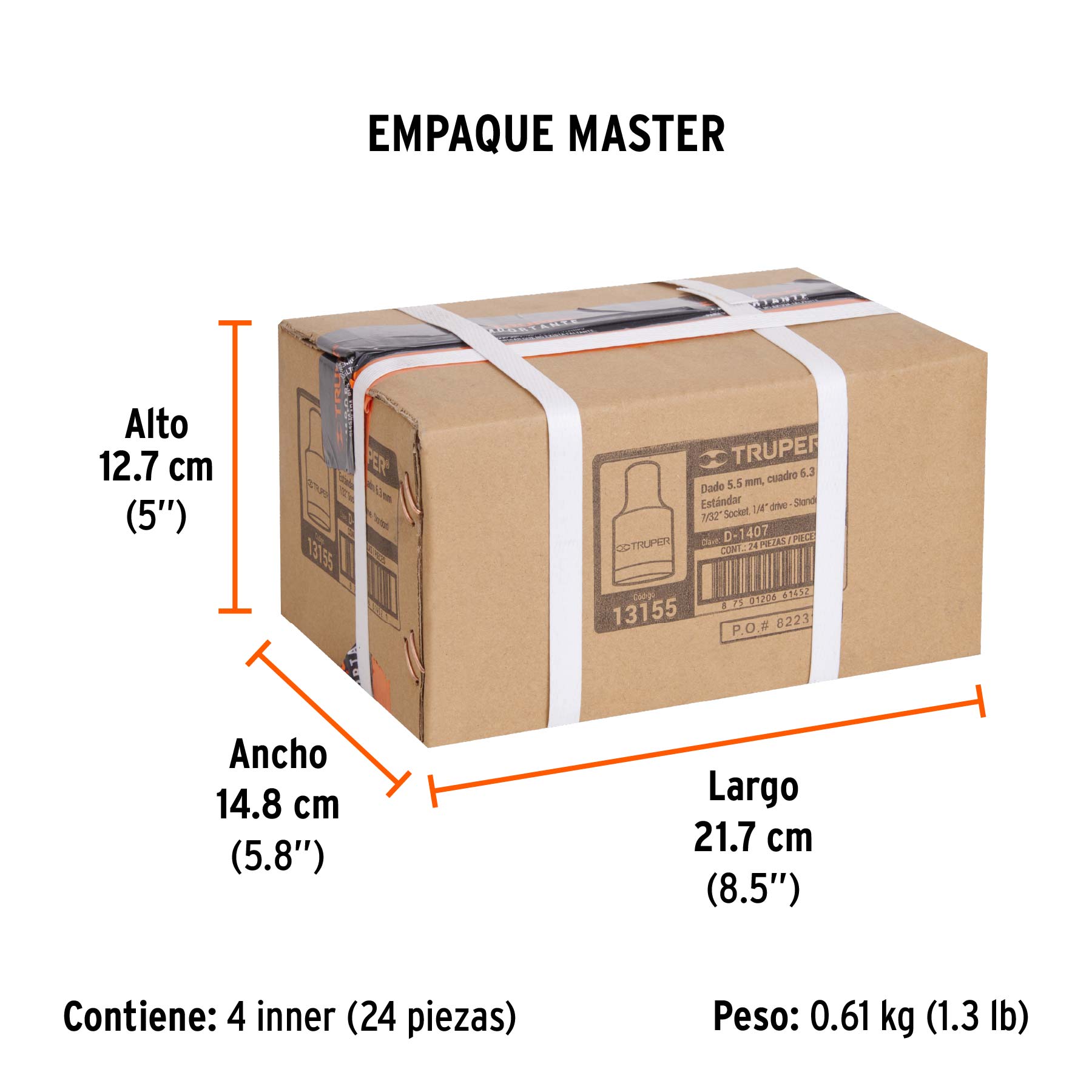 Dado de 7/32", 6 puntas, cuadro 1/4", TRUPER - Empaque