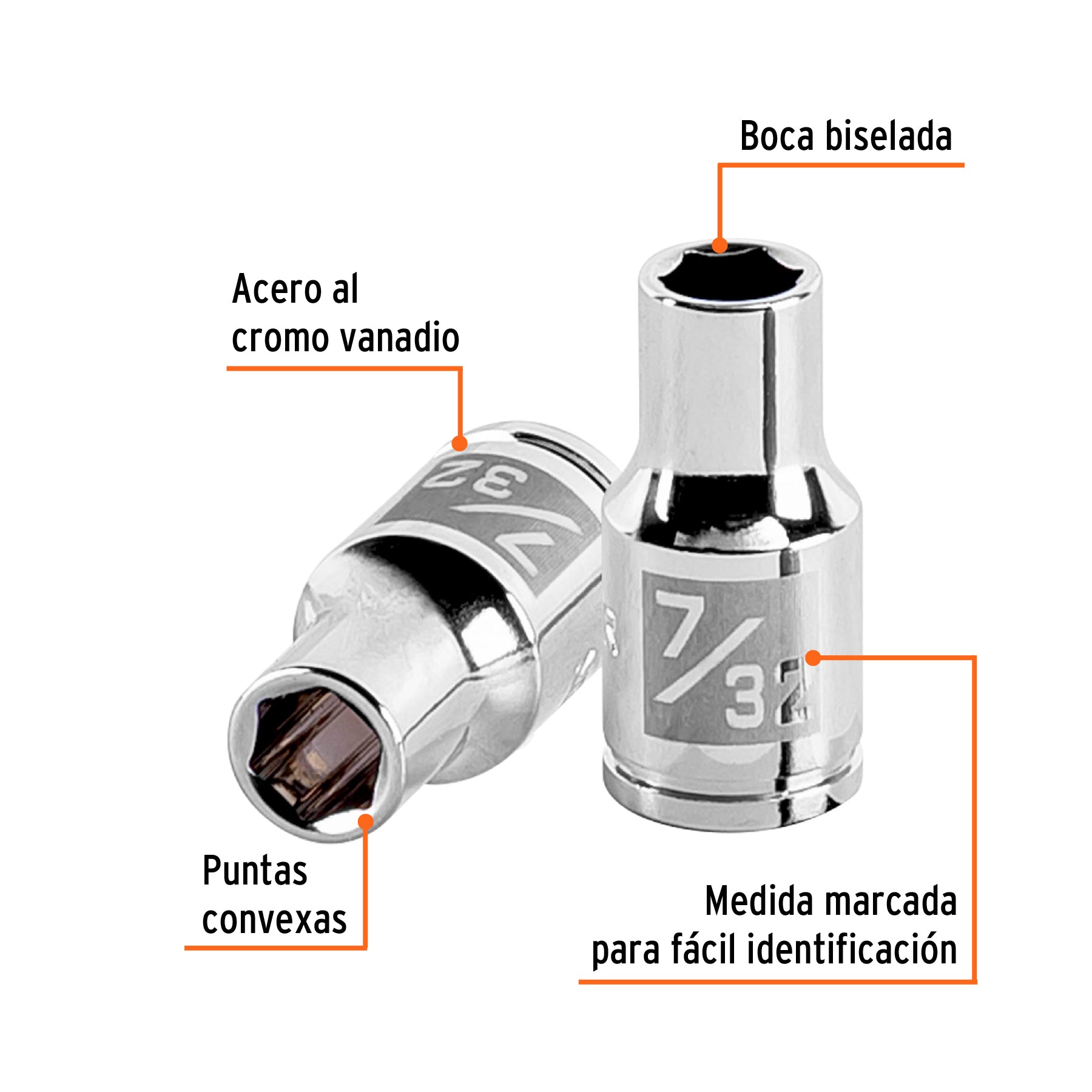 Dado de 7/32", 6 puntas, cuadro 1/4", TRUPER