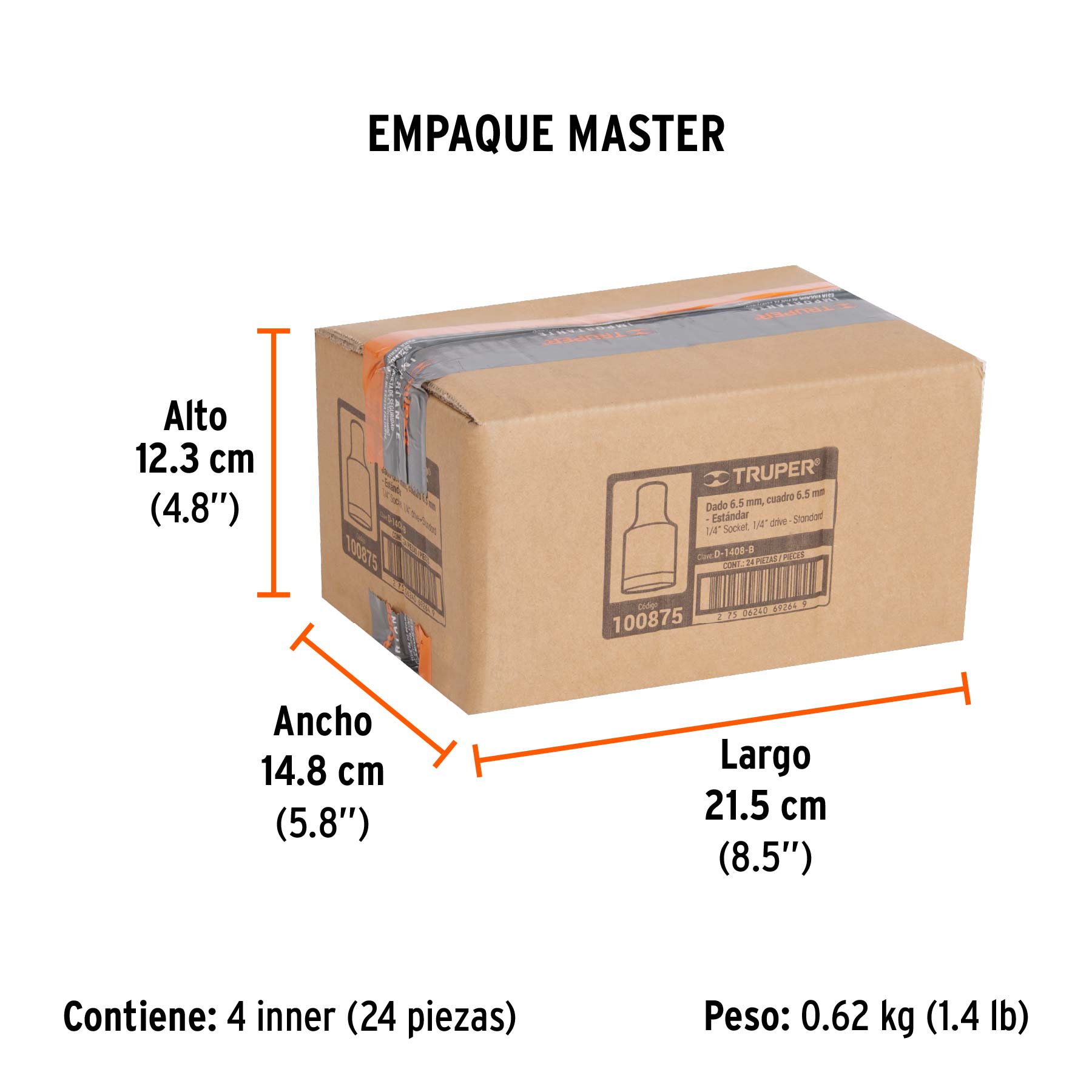Dado de 1/4", 12 puntas, cuadro 1/4", TRUPER - Empaque