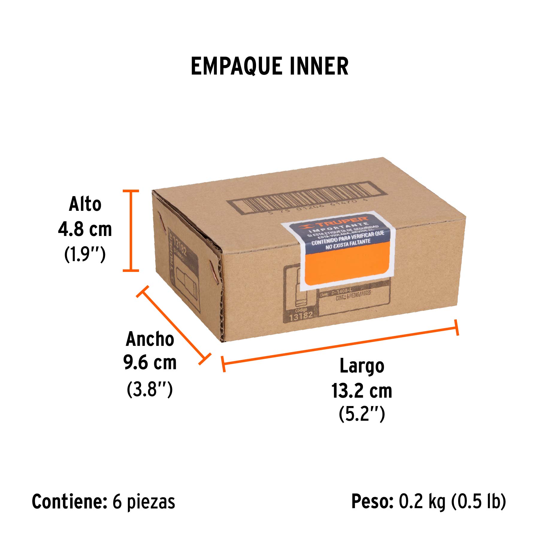 Dado largo de 1/4", 6 puntas, cuadro 1/4", TRUPER - Empaque