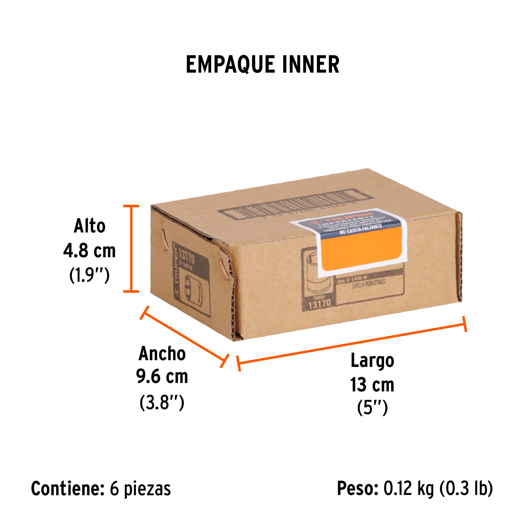 Dado de 8 mm, 6 puntas, cuadro 1/4", TRUPER - Empaque