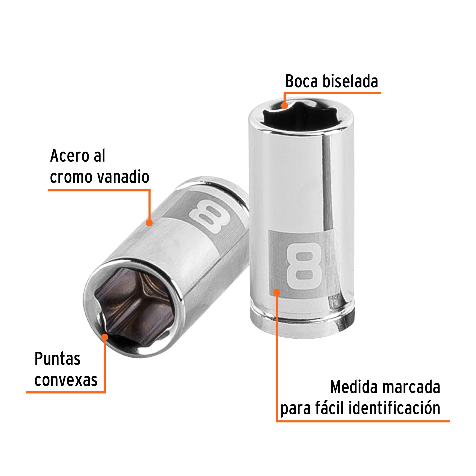 Dado de 8 mm, 6 puntas, cuadro 1/4", TRUPER