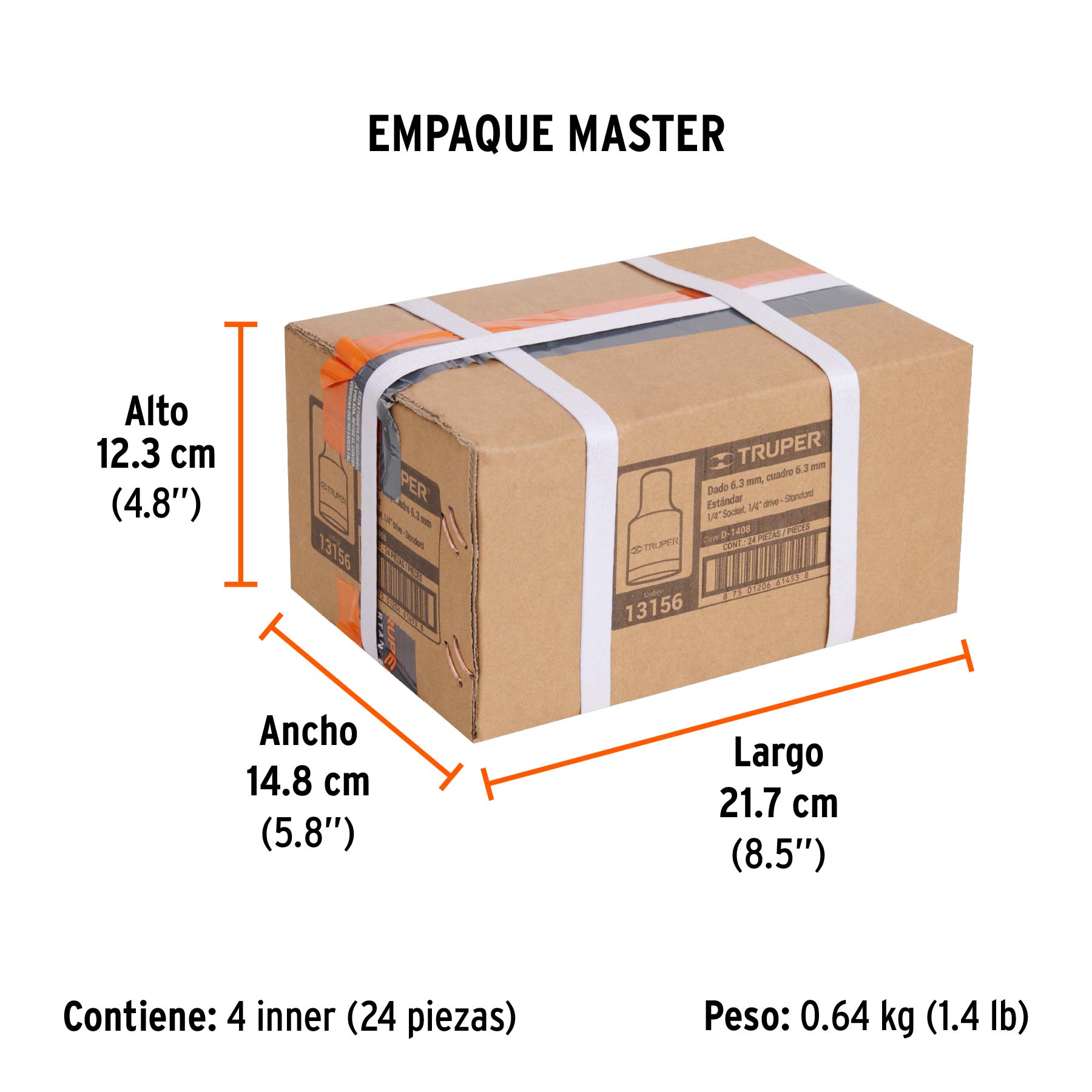 Dado de 1/4", 6 puntas, cuadro 1/4", TRUPER - Empaque