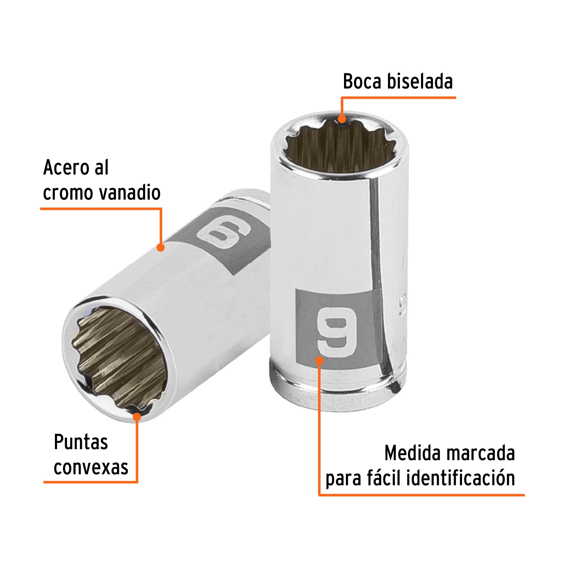 Dado de 9 mm, 12 puntas, cuadro 1/4", TRUPER