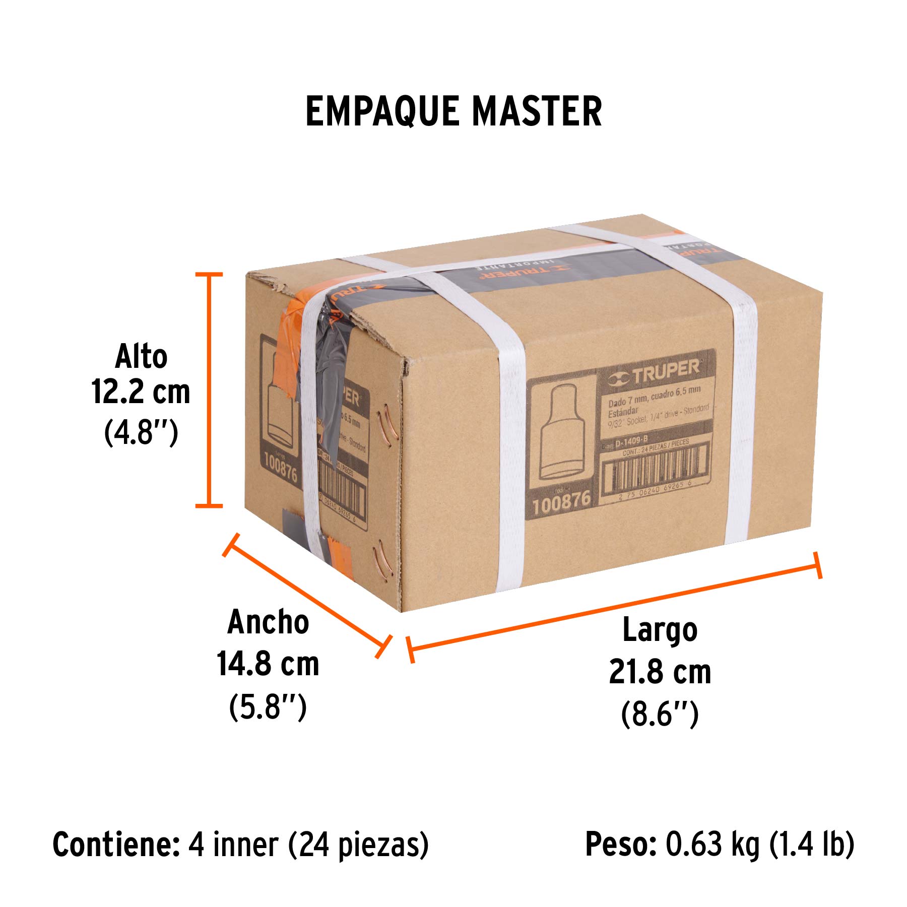 Dado de 9/32", 12 puntas, cuadro 1/4", TRUPER - Empaque