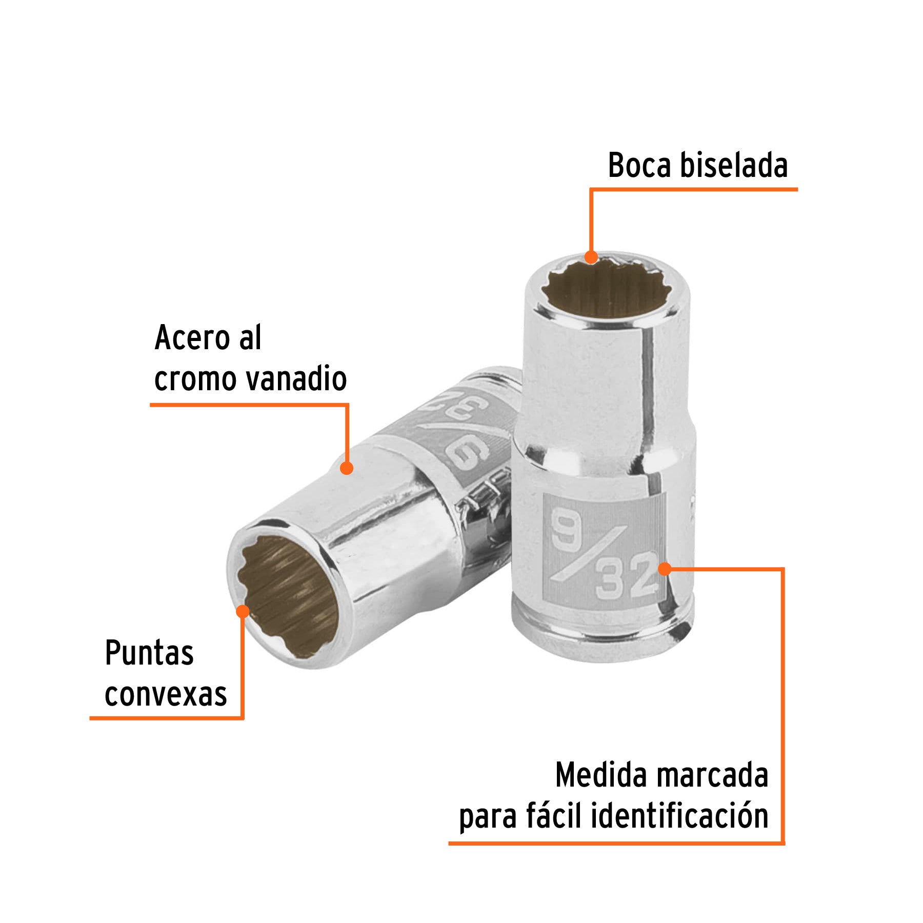 Dado de 9/32", 12 puntas, cuadro 1/4", TRUPER