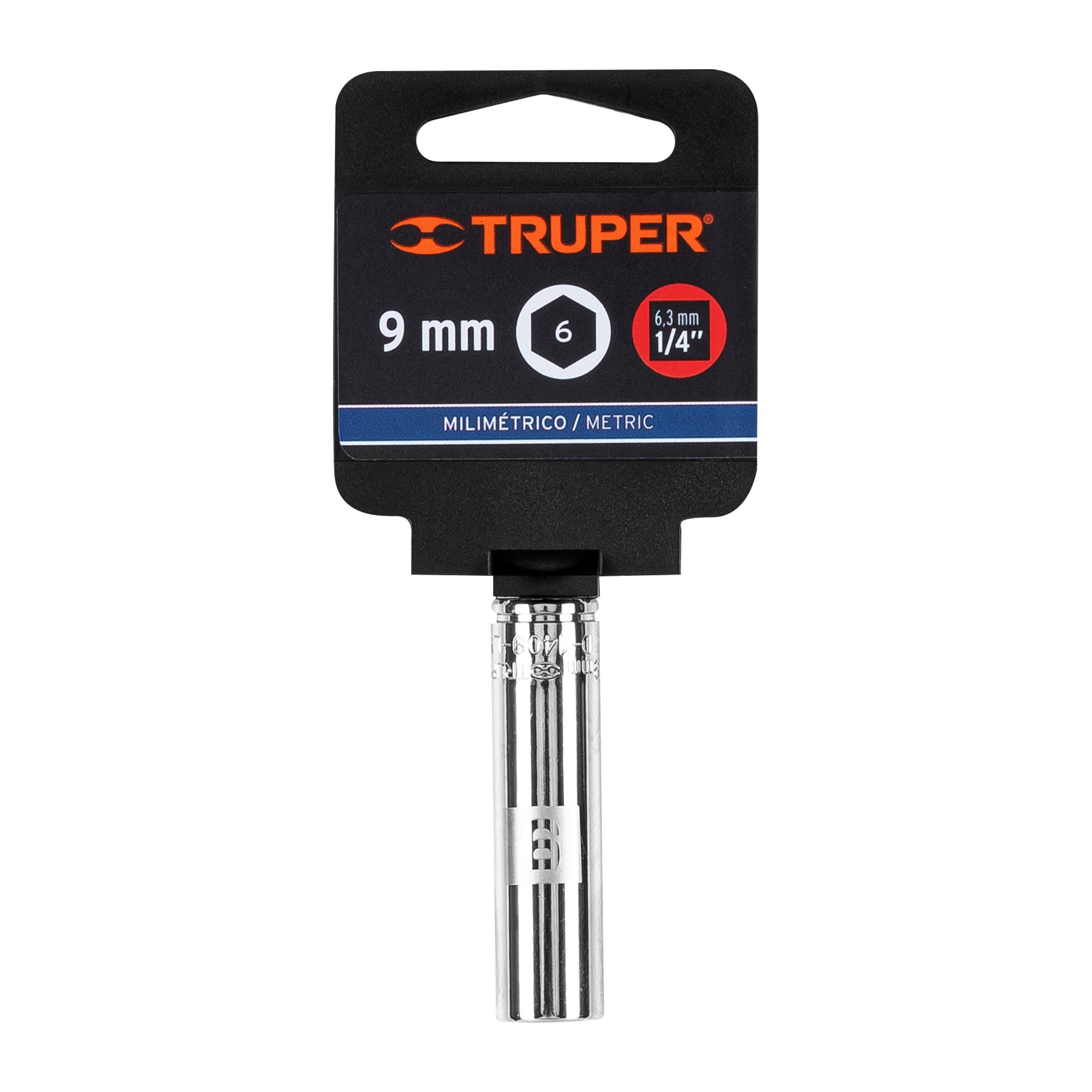 Dado largo de 9 mm, 6 puntas, cuadro 1/4", TRUPER