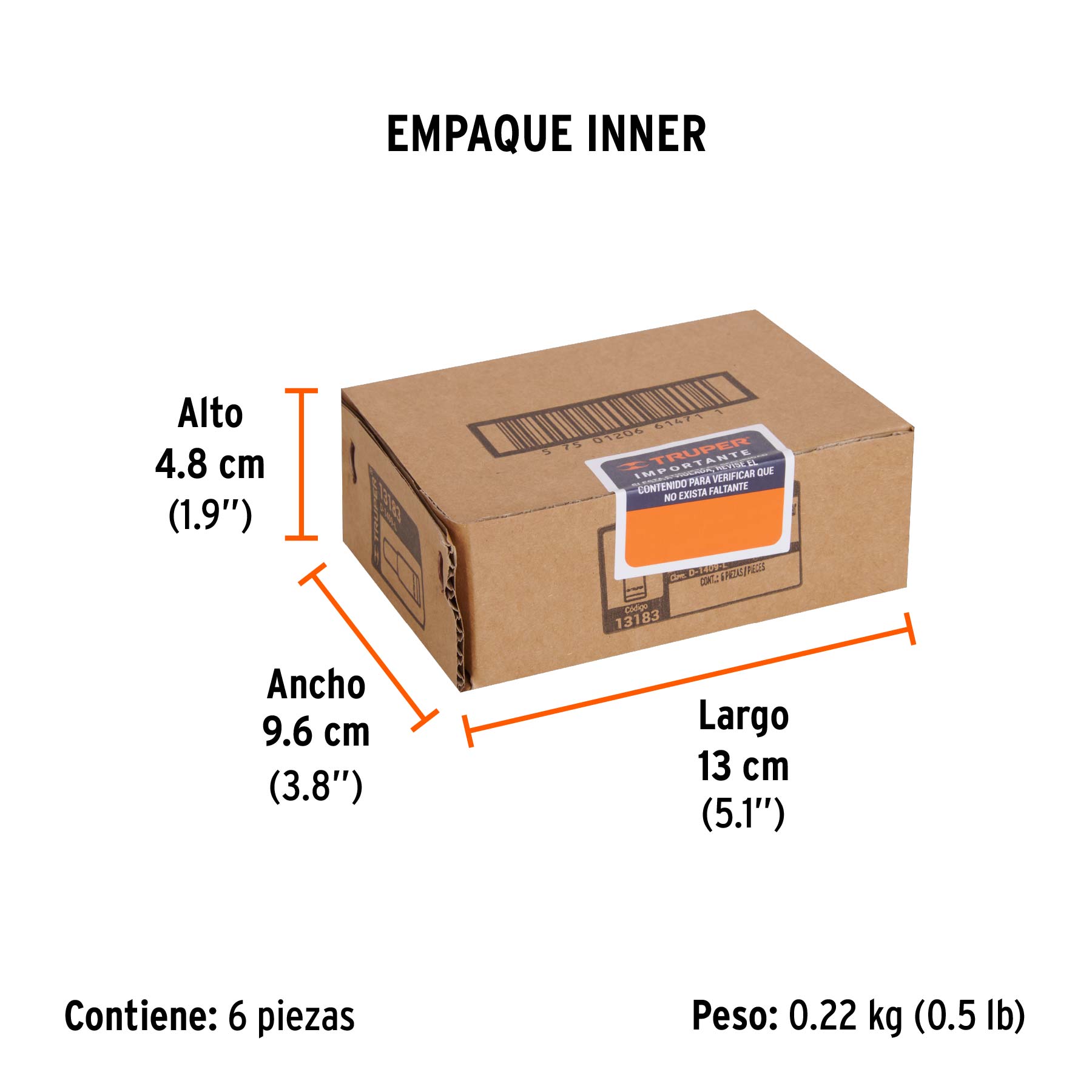 Dado largo de 9/32", 6 puntas, cuadro 1/4", TRUPER - Empaque