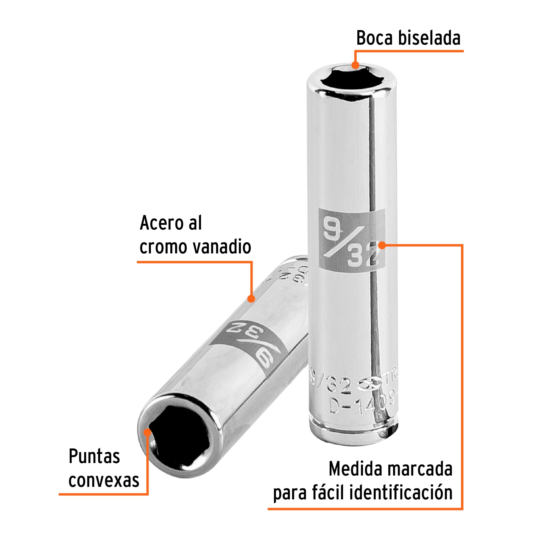 Dado largo de 9/32", 6 puntas, cuadro 1/4", TRUPER