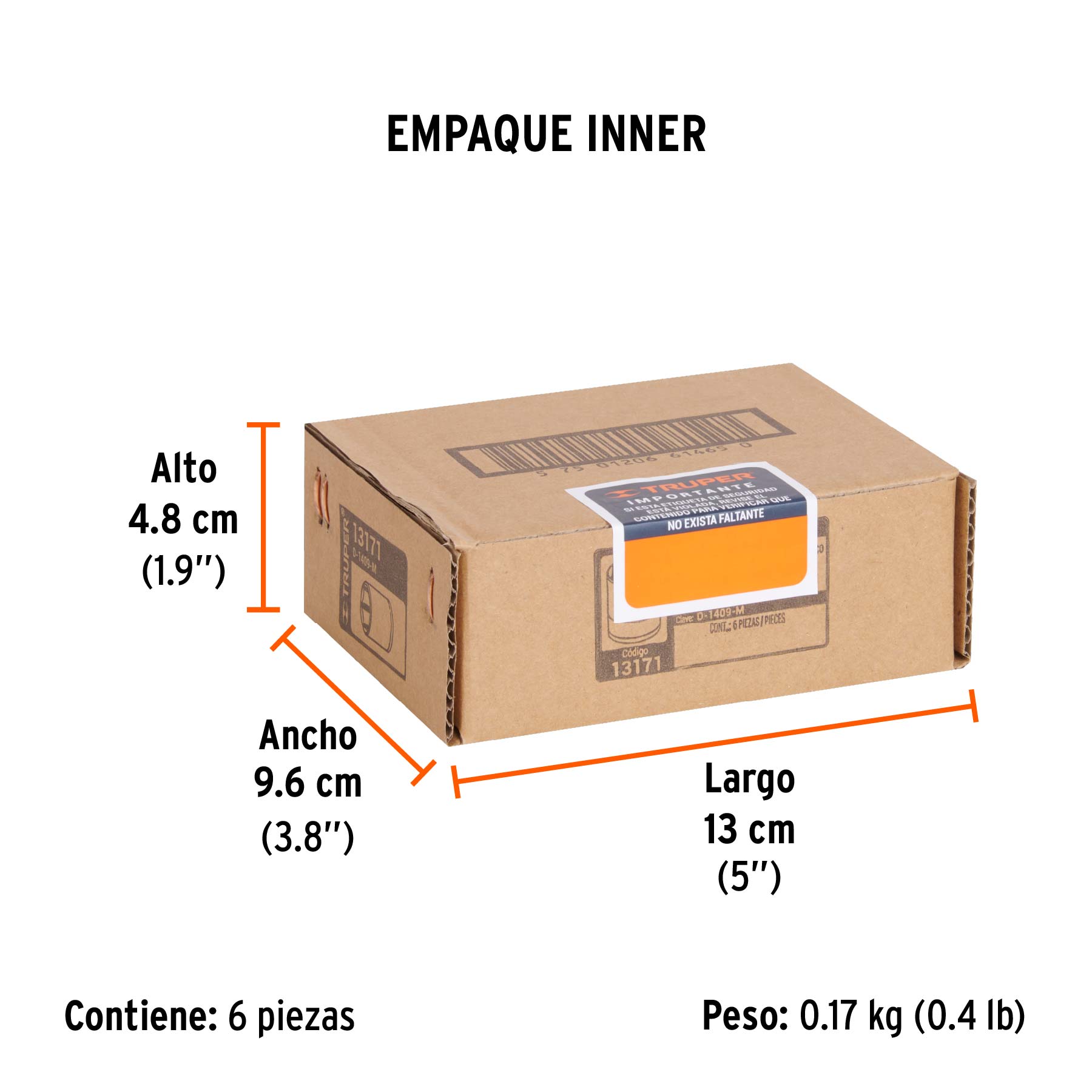 Dado de 9 mm, 6 puntas, cuadro 1/4", TRUPER - Empaque