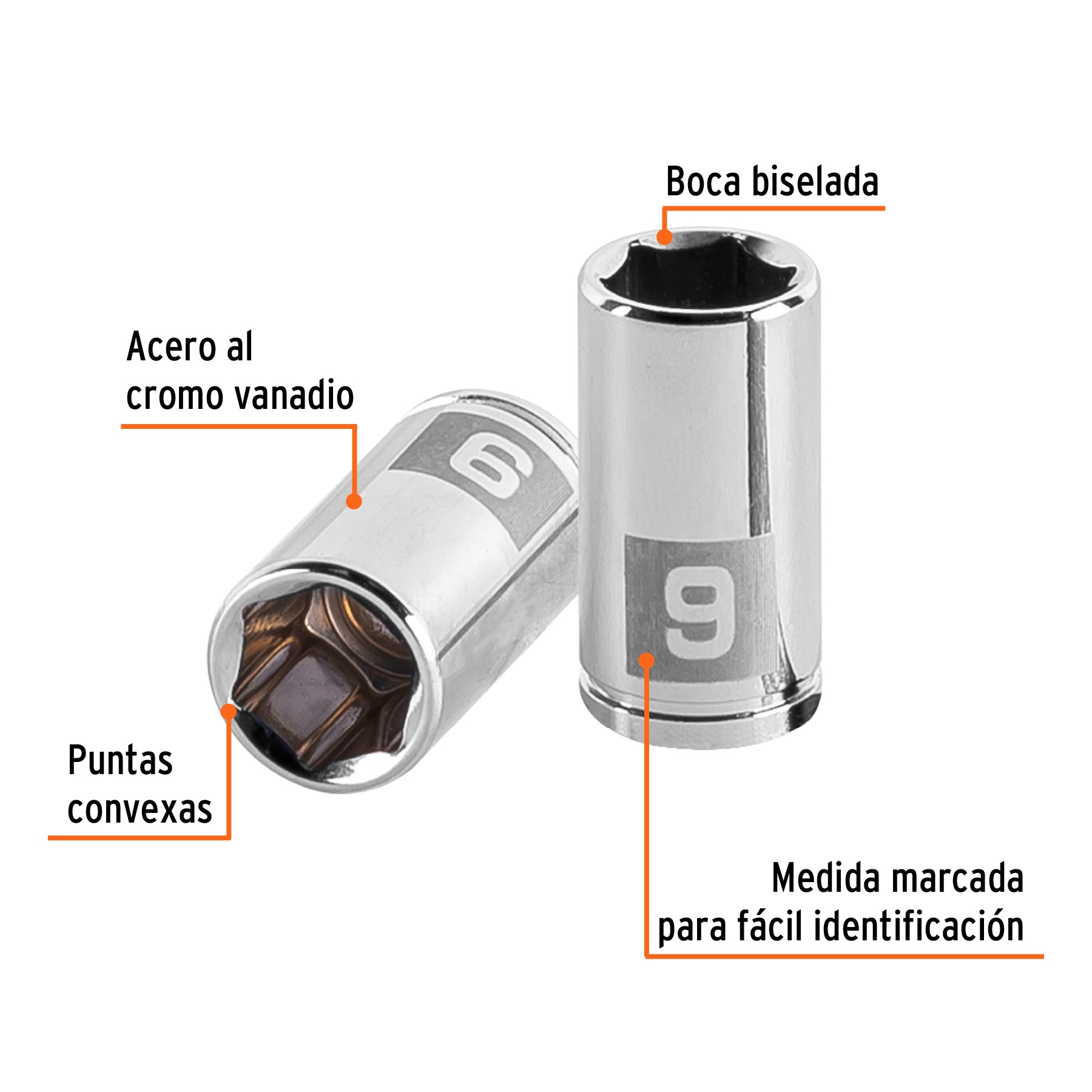 Dado de 9 mm, 6 puntas, cuadro 1/4", TRUPER