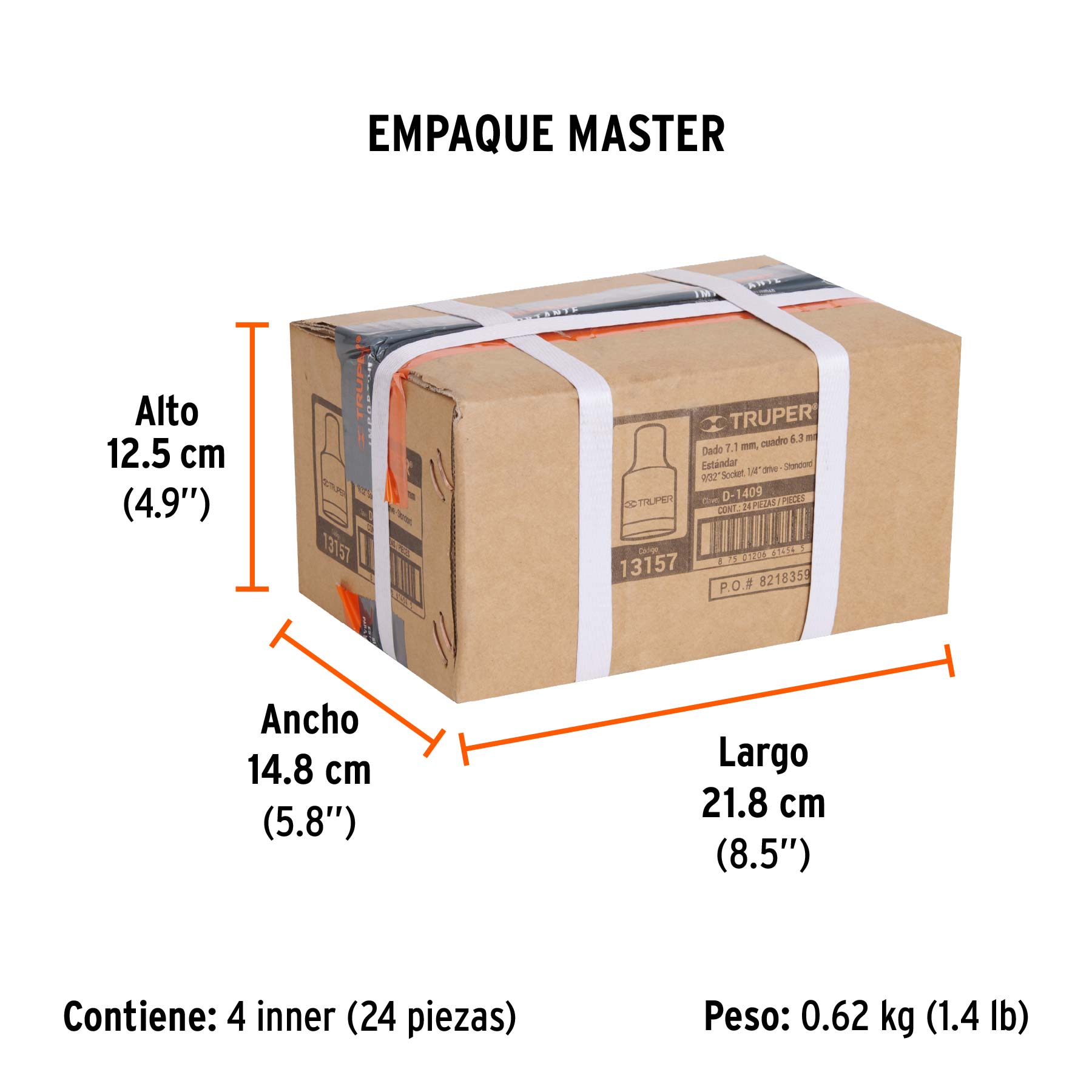 Dado de 9/32", 6 puntas, cuadro 1/4", TRUPER - Empaque