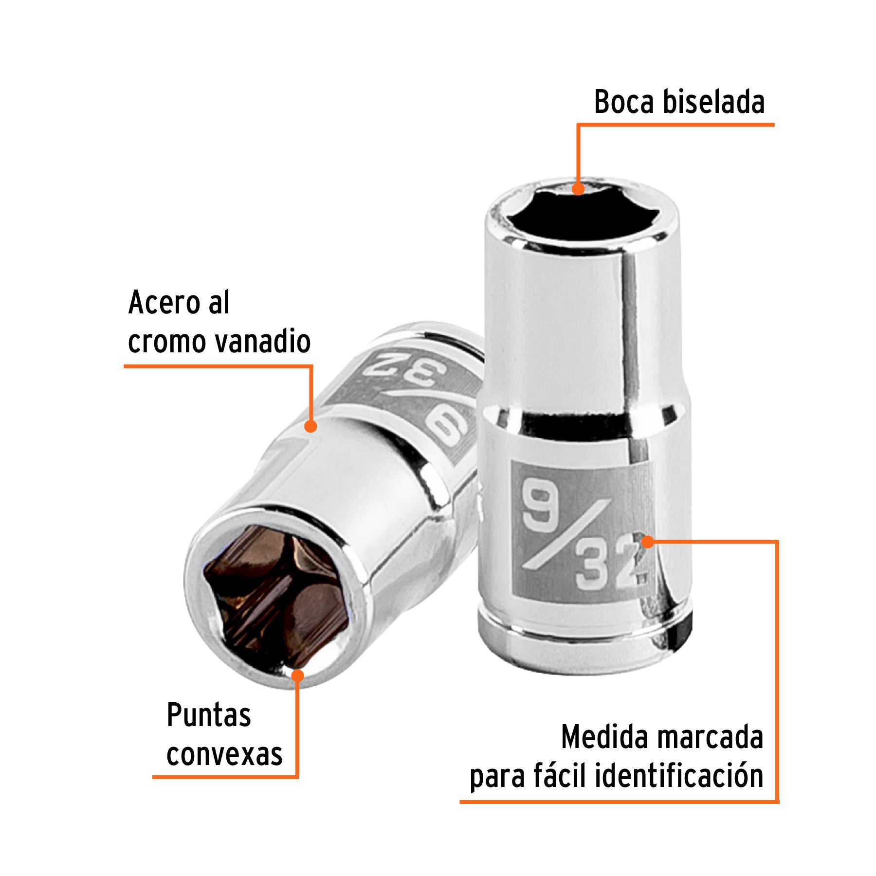 Dado de 9/32", 6 puntas, cuadro 1/4", TRUPER