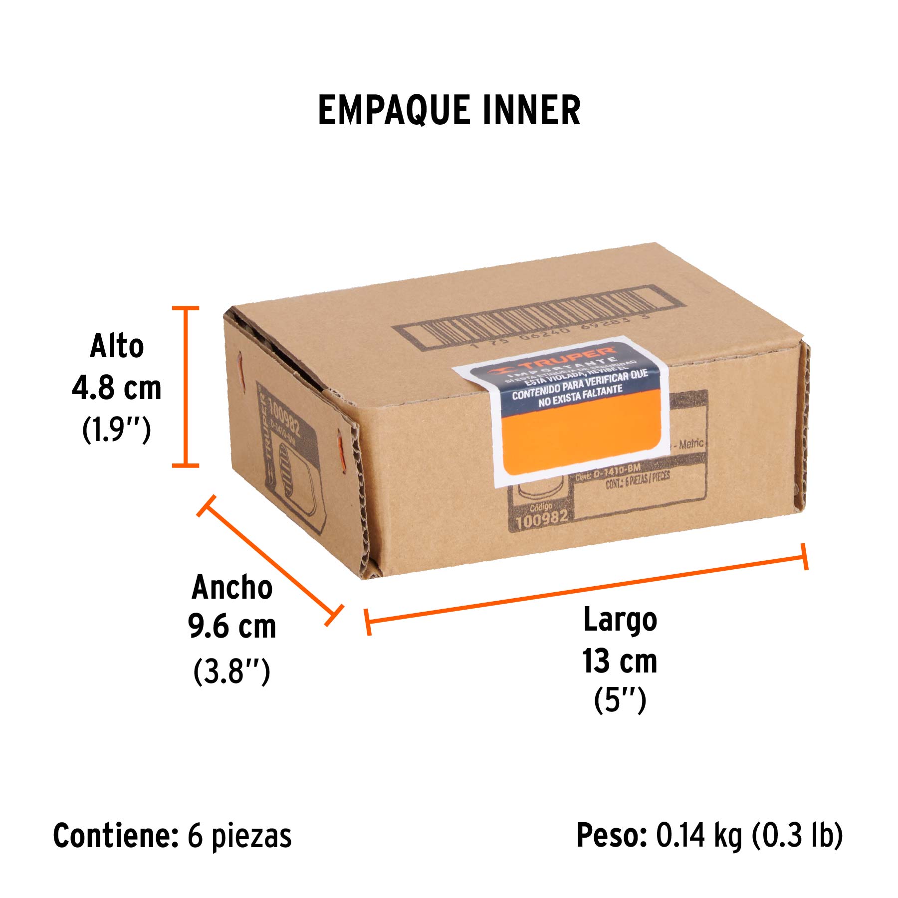 Dado de 10 mm, 12 puntas, cuadro 1/4", TRUPER - Empaque