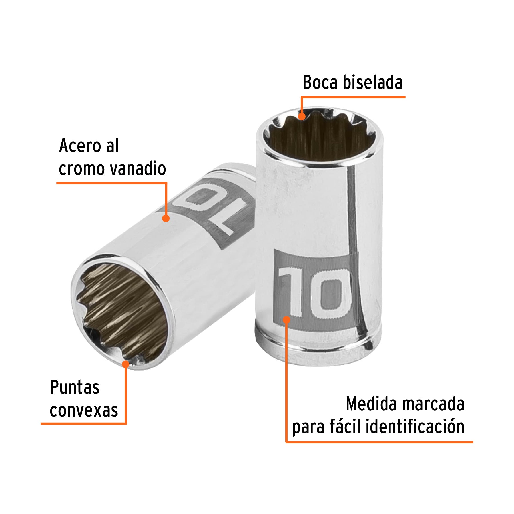 Dado de 10 mm, 12 puntas, cuadro 1/4", TRUPER