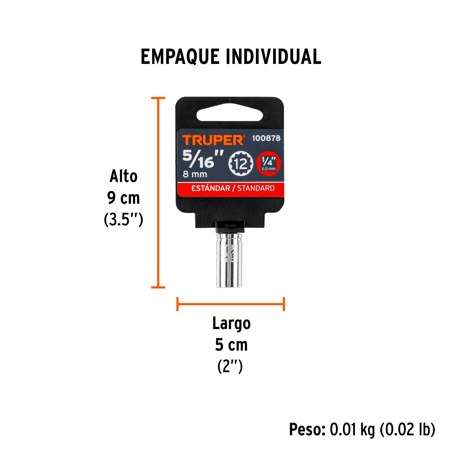 Dado de 5/16", 12 puntas, cuadro 1/4", TRUPER - Empaque