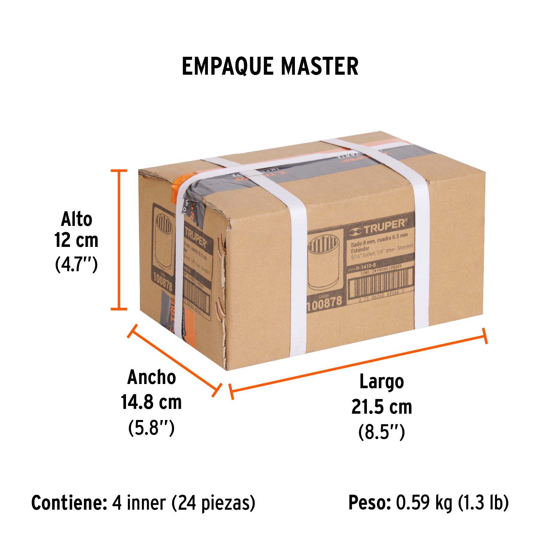 Dado de 5/16", 12 puntas, cuadro 1/4", TRUPER - Empaque