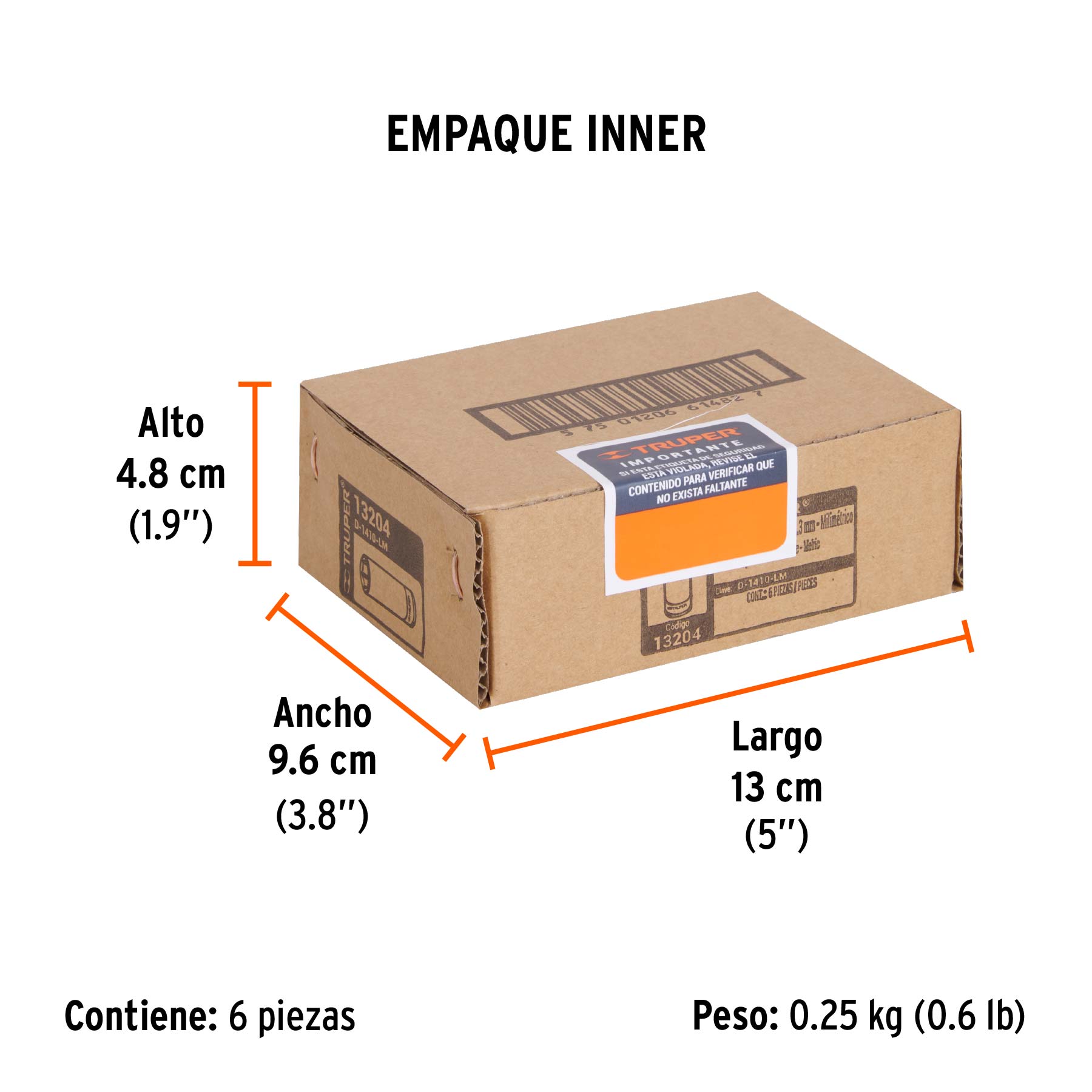 Dado largo de 10 mm, 6 puntas, cuadro 1/4", TRUPER - Empaque