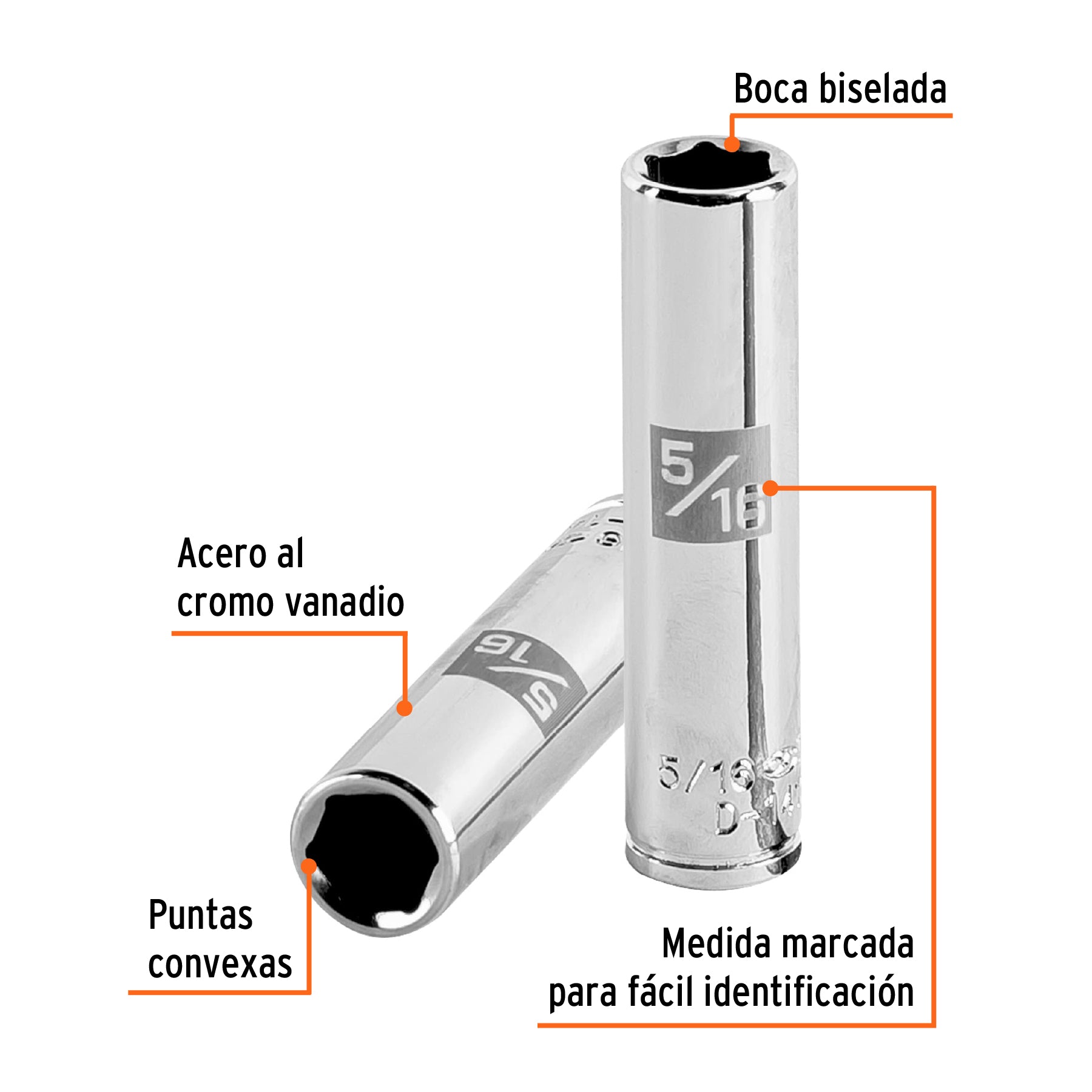 Dado largo de 5/16", 6 puntas, cuadro 1/4", TRUPER