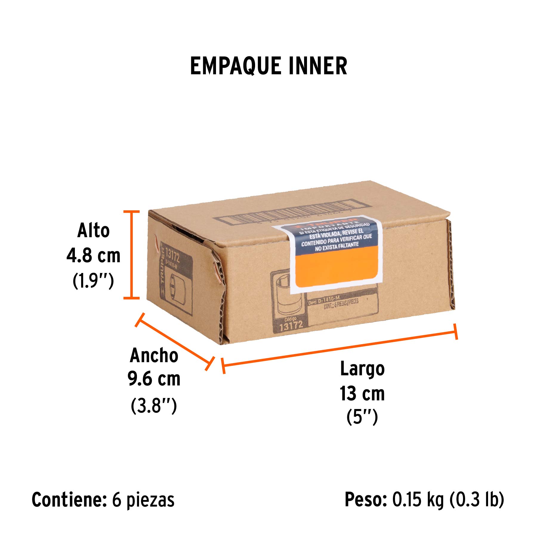Dado de 10 mm, 6 puntas, cuadro 1/4", TRUPER - Empaque