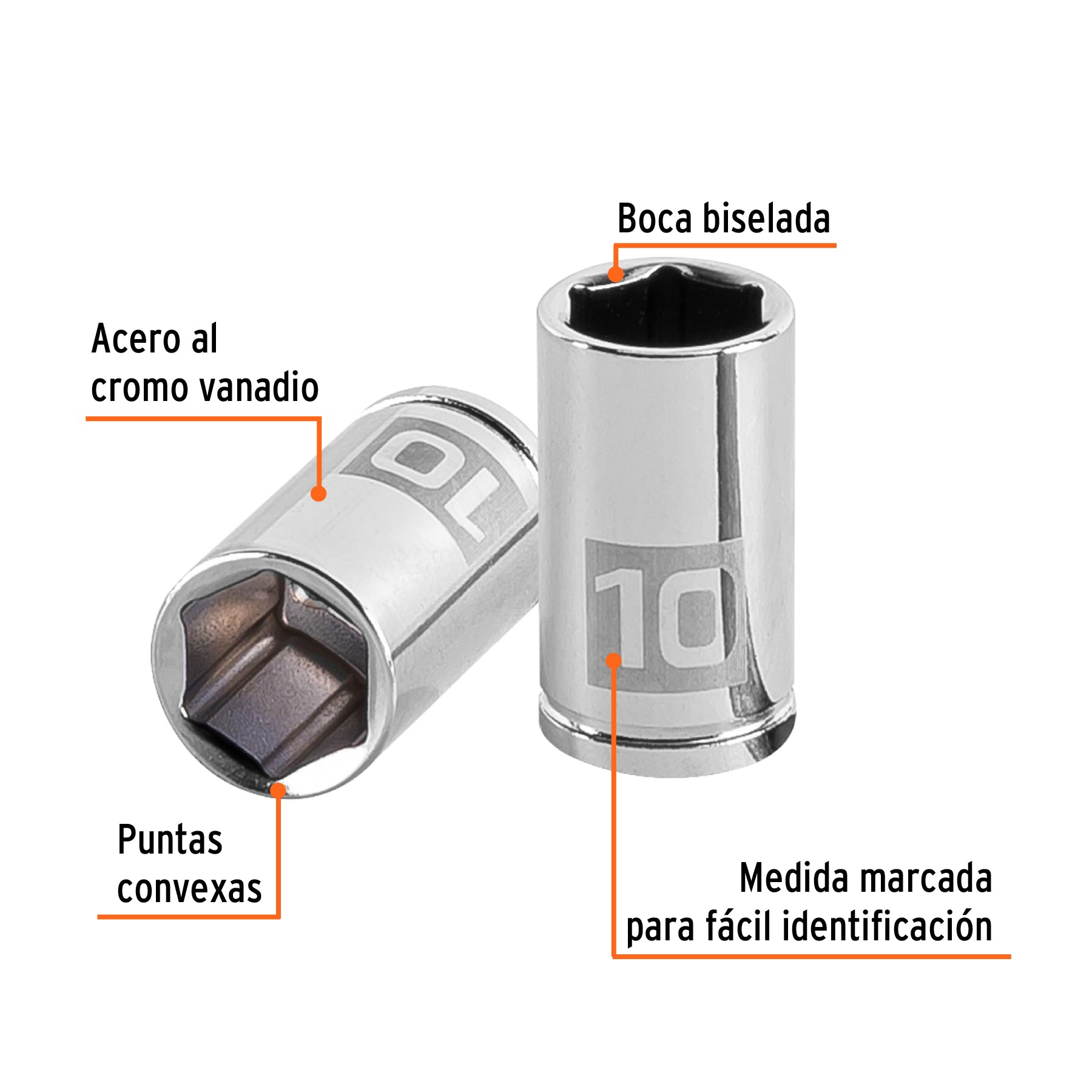 Dado de 10 mm, 6 puntas, cuadro 1/4", TRUPER