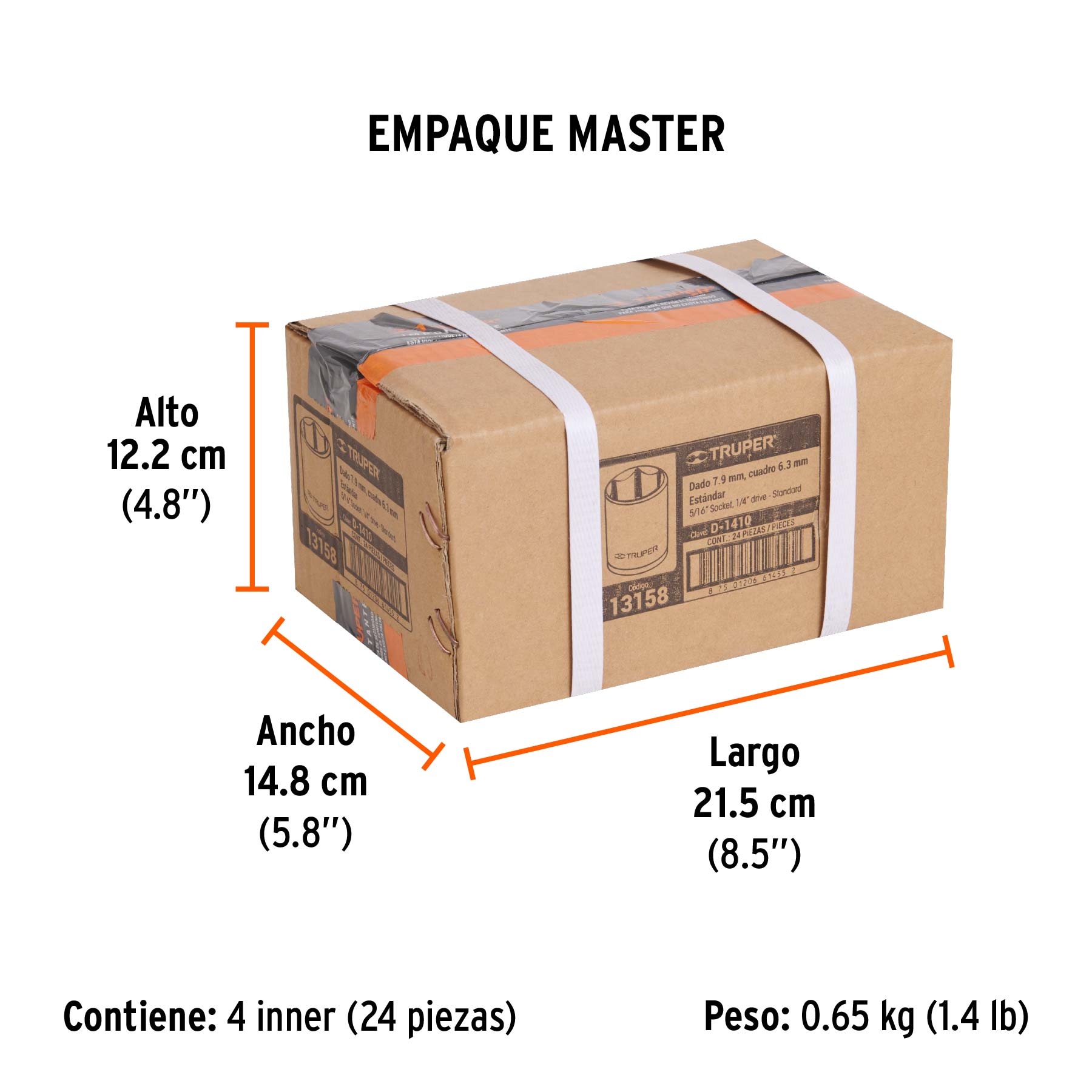 Dado de 5/16", 6 puntas, cuadro 1/4", TRUPER - Empaque