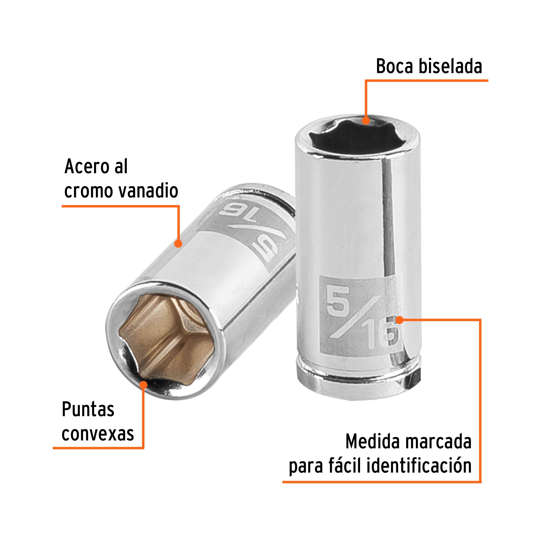 Dado de 5/16", 6 puntas, cuadro 1/4", TRUPER