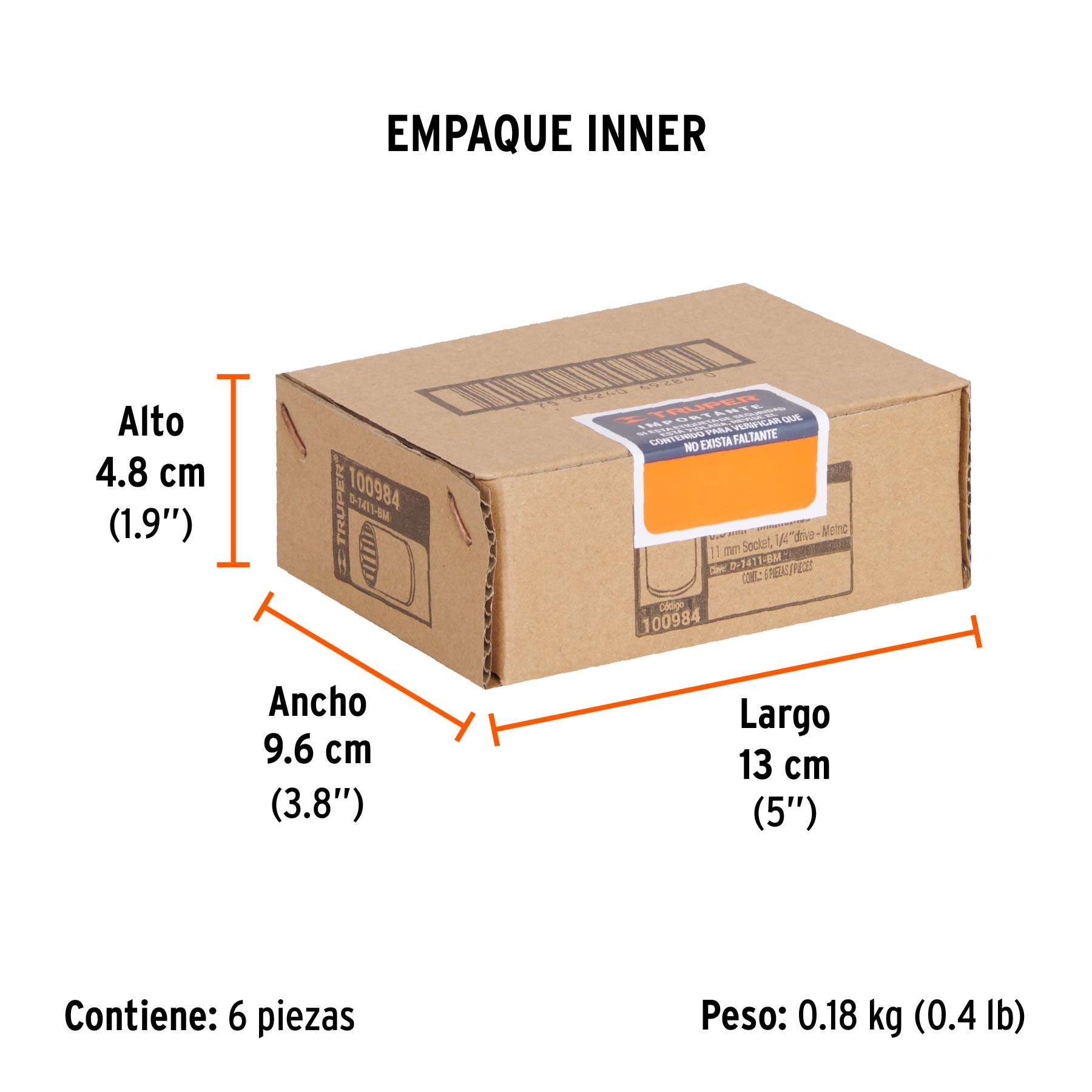 Dado de 11 mm, 12 puntas, cuadro 1/4", TRUPER - Empaque