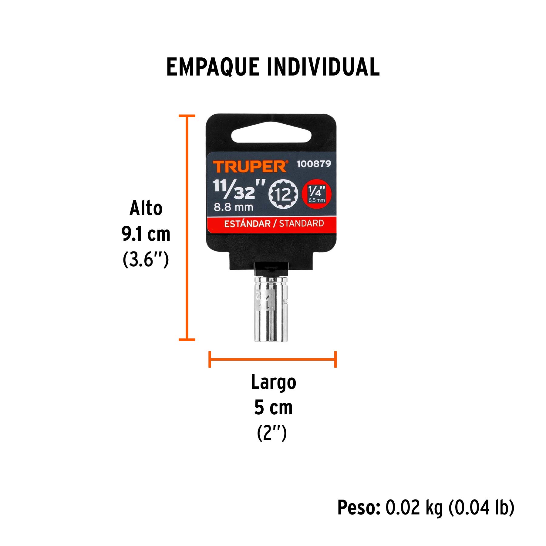 Dado de 11/32", 12 puntas, cuadro 1/4", TRUPER - Empaque