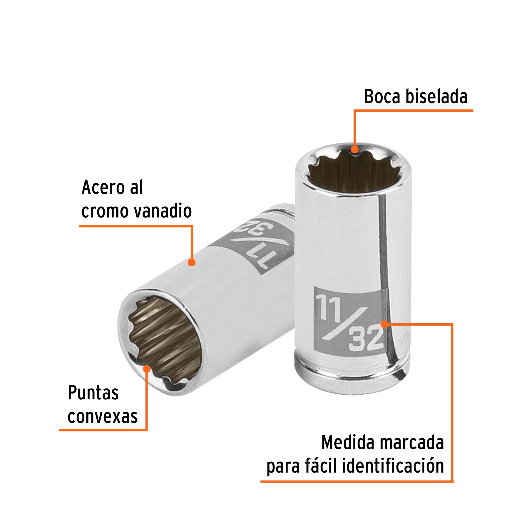 Dado de 11/32", 12 puntas, cuadro 1/4", TRUPER