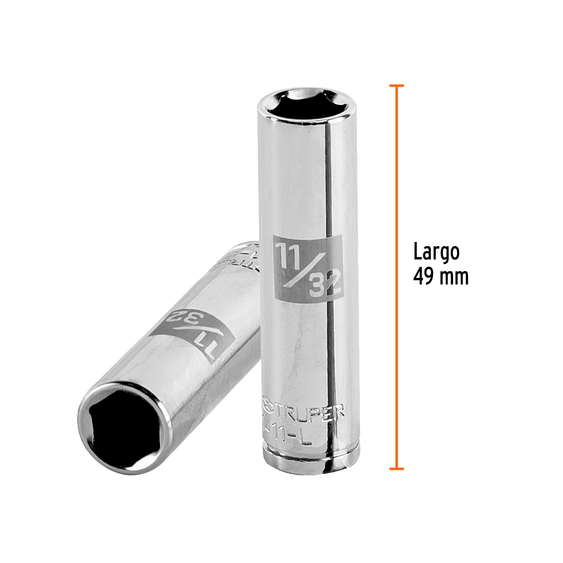 Dado largo de 11/32", 6 puntas, cuadro 1/4", TRUPER