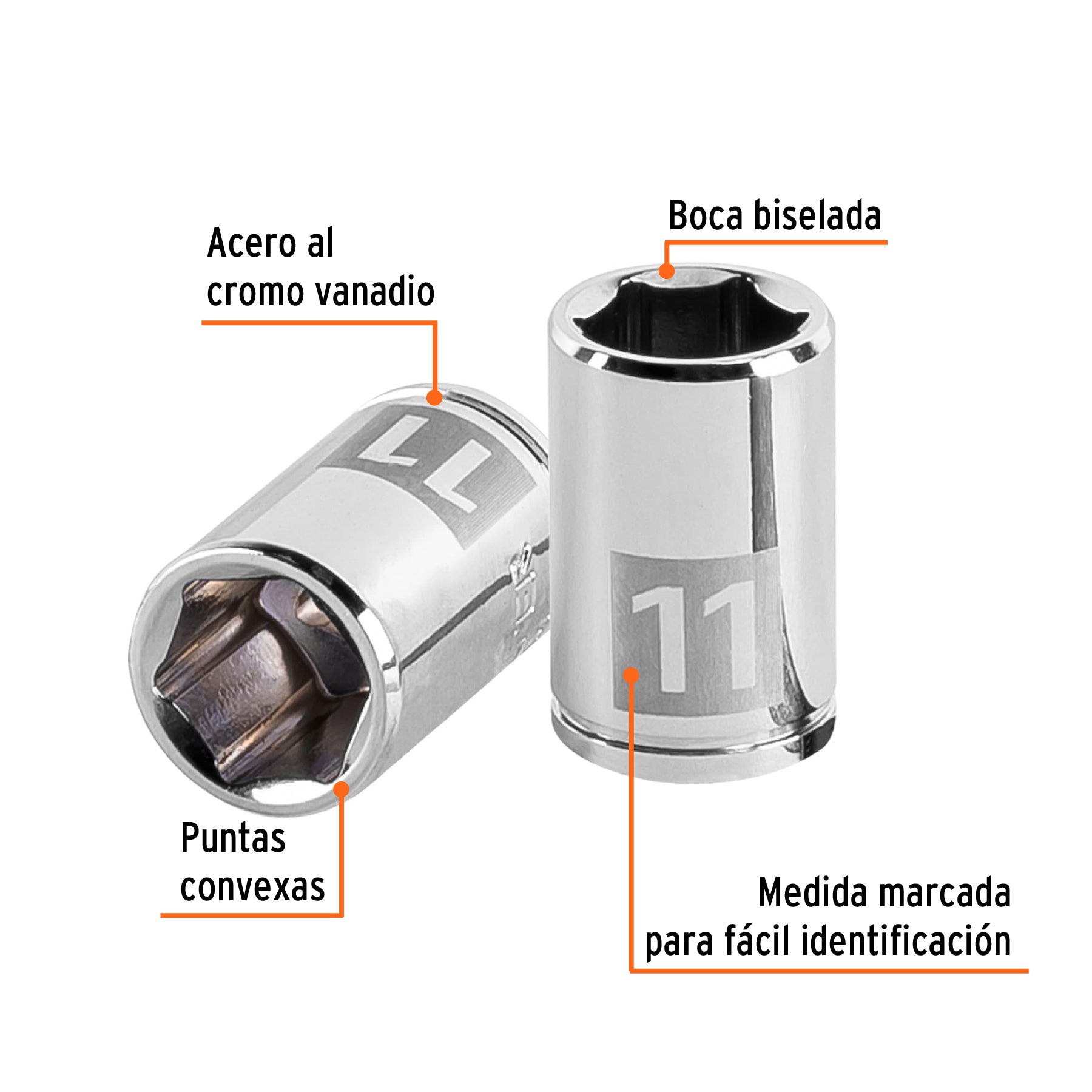 Dado de 11 mm, 6 puntas, cuadro 1/4", TRUPER