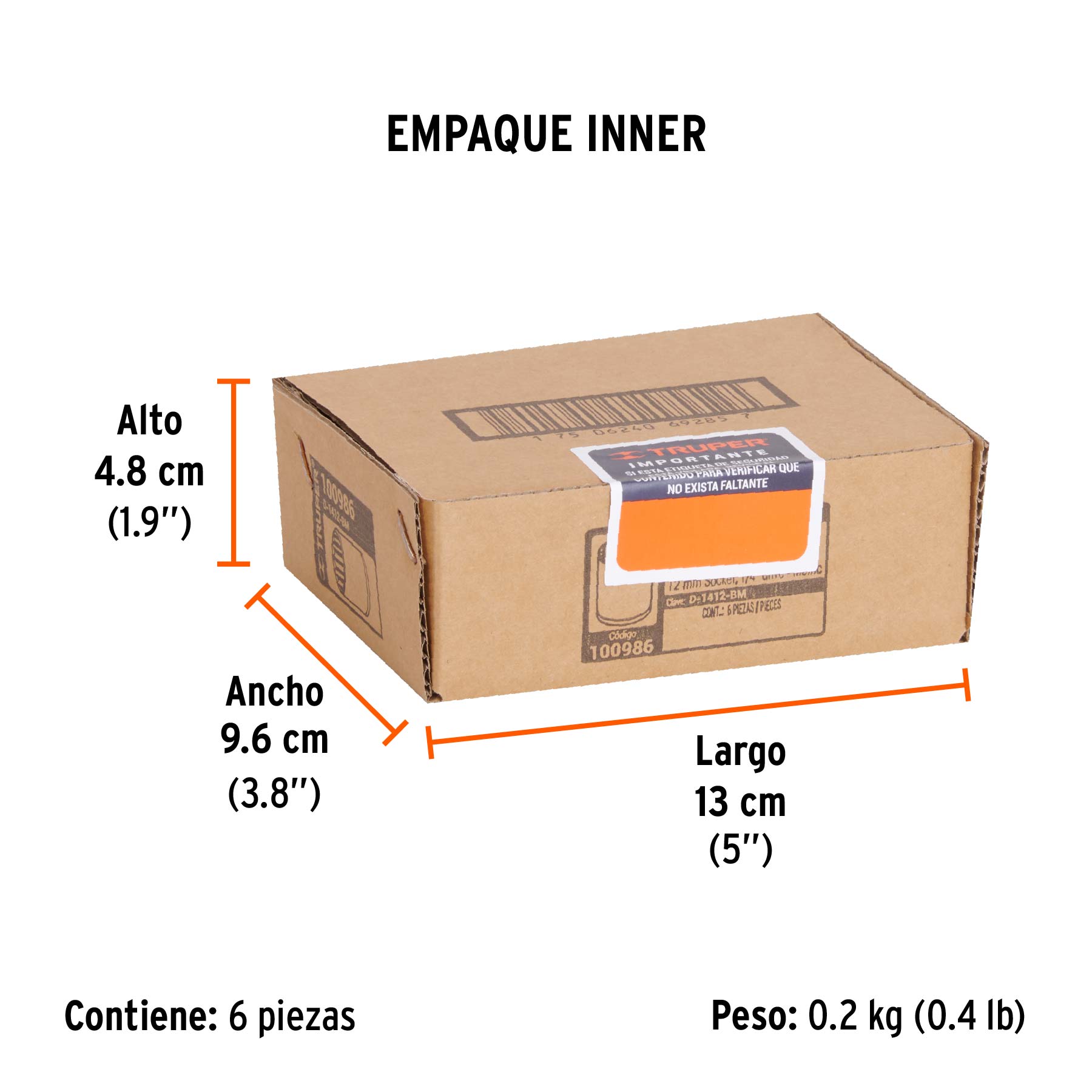 Dado de 12 mm, 12 puntas, cuadro 1/4", TRUPER - Empaque