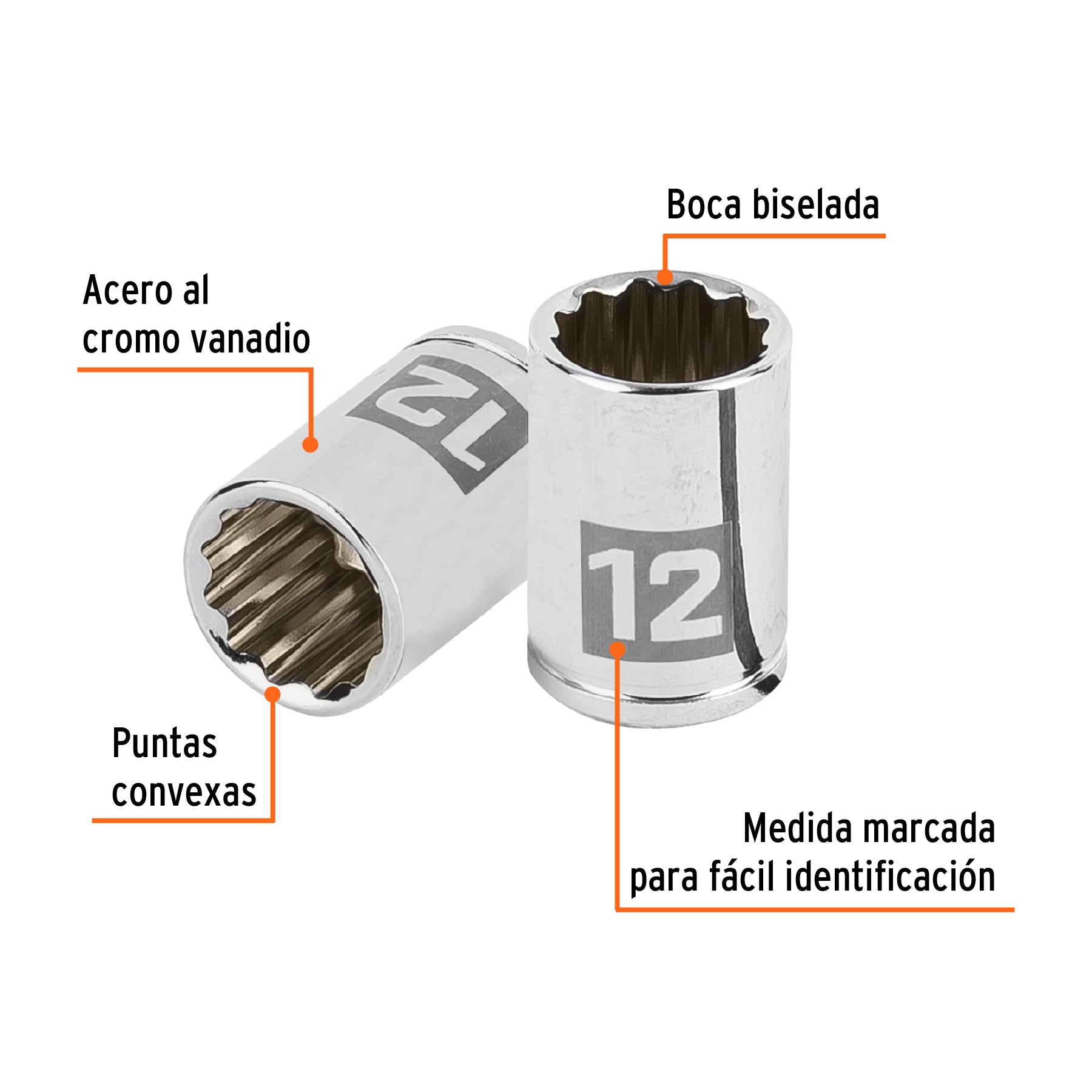 Dado de 12 mm, 12 puntas, cuadro 1/4", TRUPER